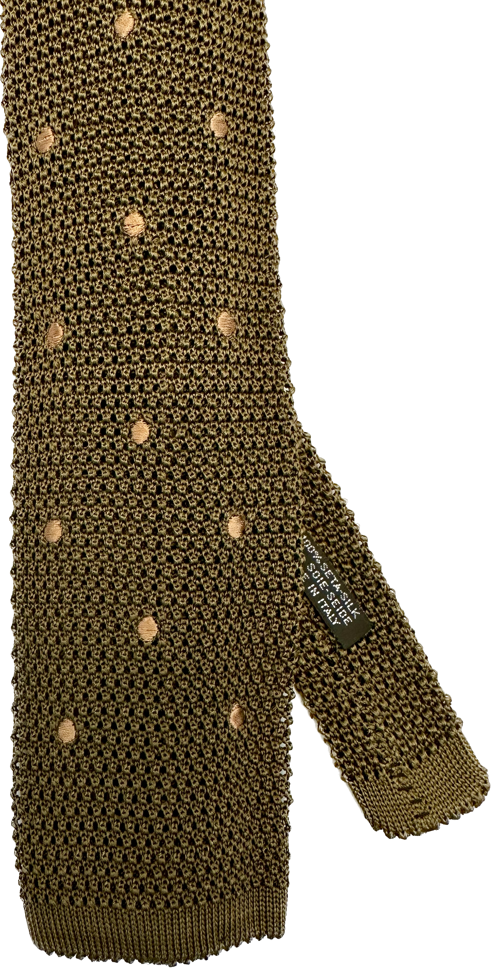 Cravatta in maglia di seta verde pois grande beige Monsieur