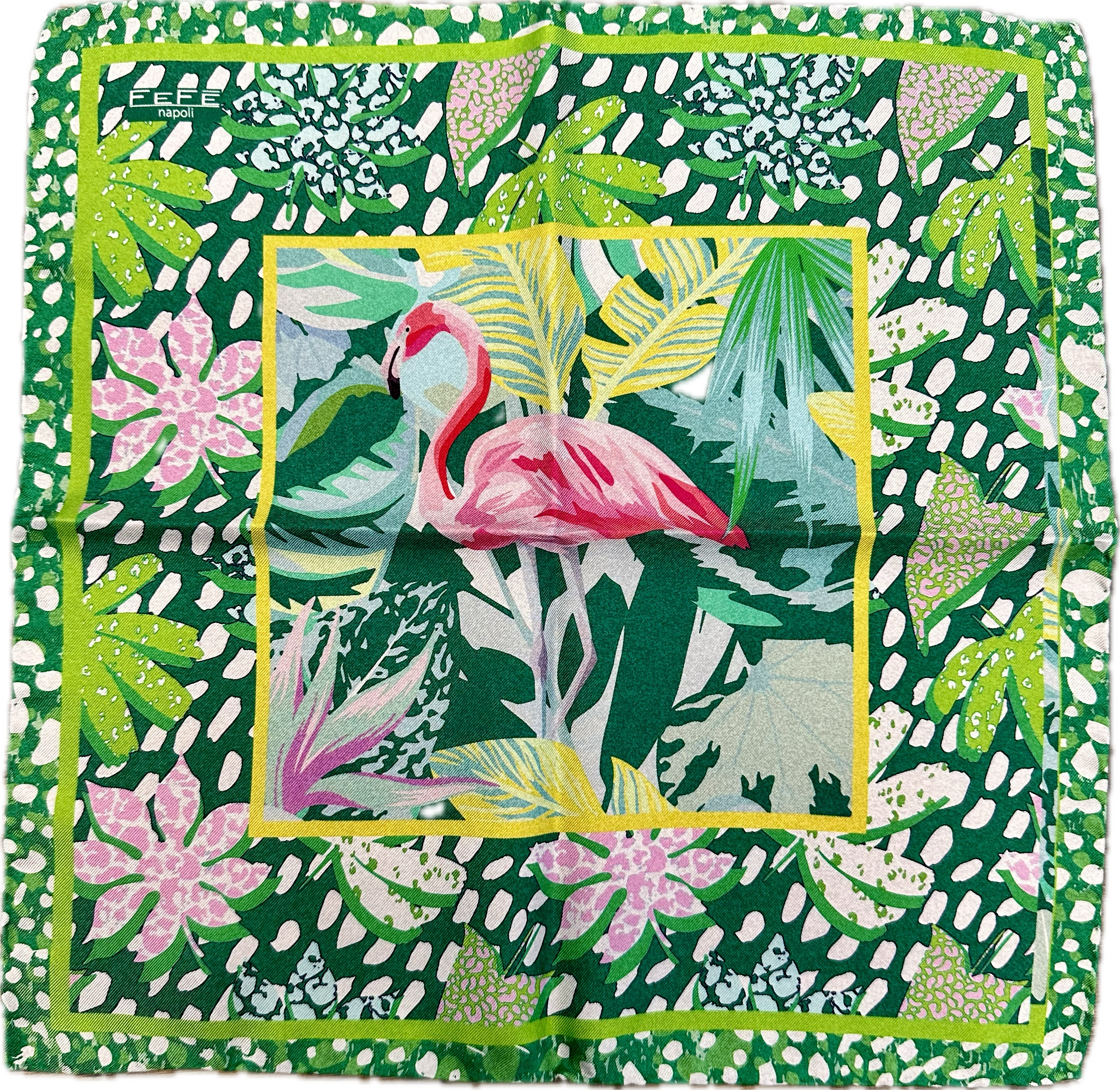 Pocket square Flamingo verde seta Fefè