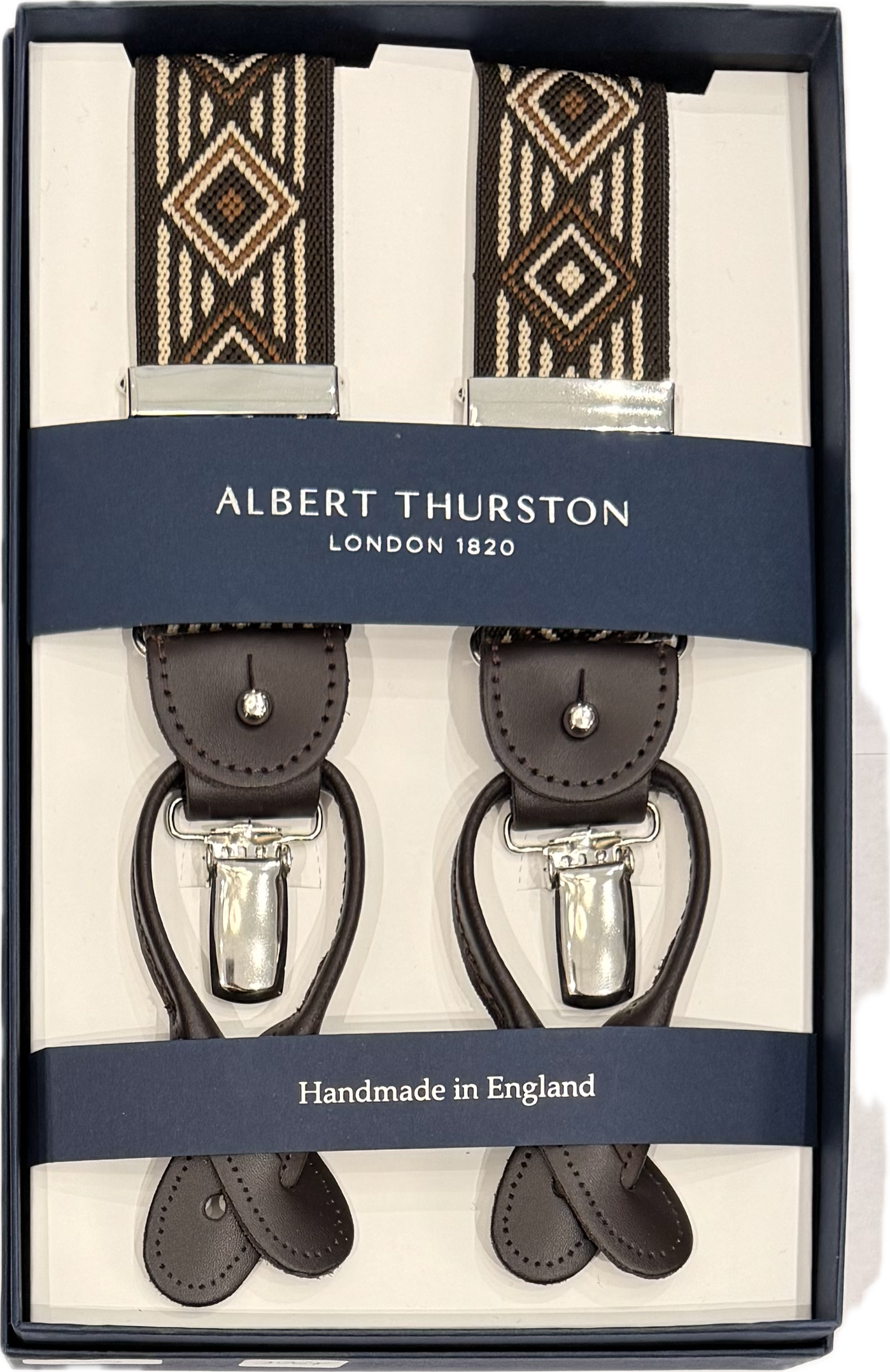 Bretelle elastico disegno Navajo moro beige Albert Thurston