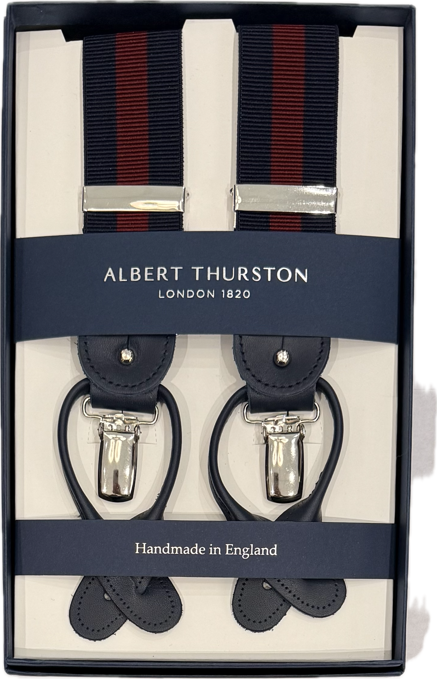 Bretelle elastico fantasia regimental blu bordeaux Albert Thurston