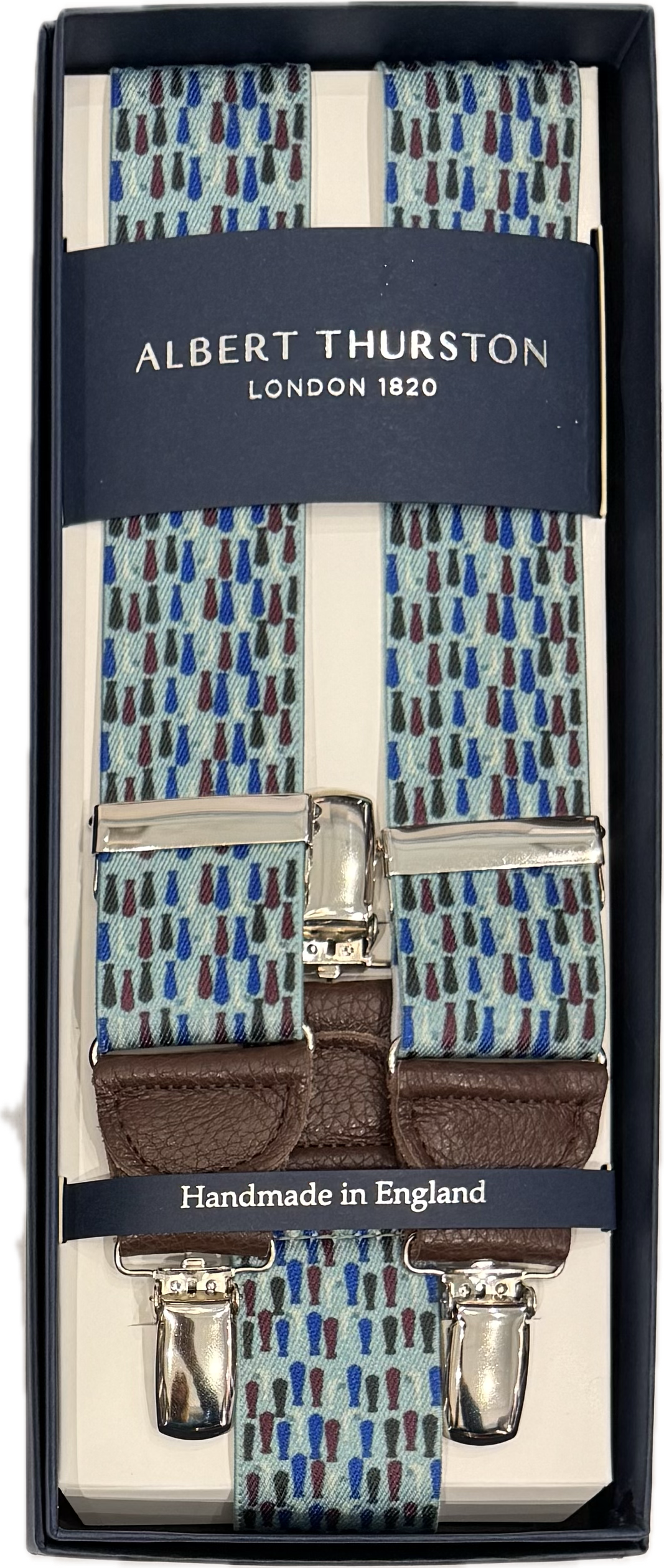 Bretelle elastico clip fantasia cravatte verde chiaro Albert Thurston