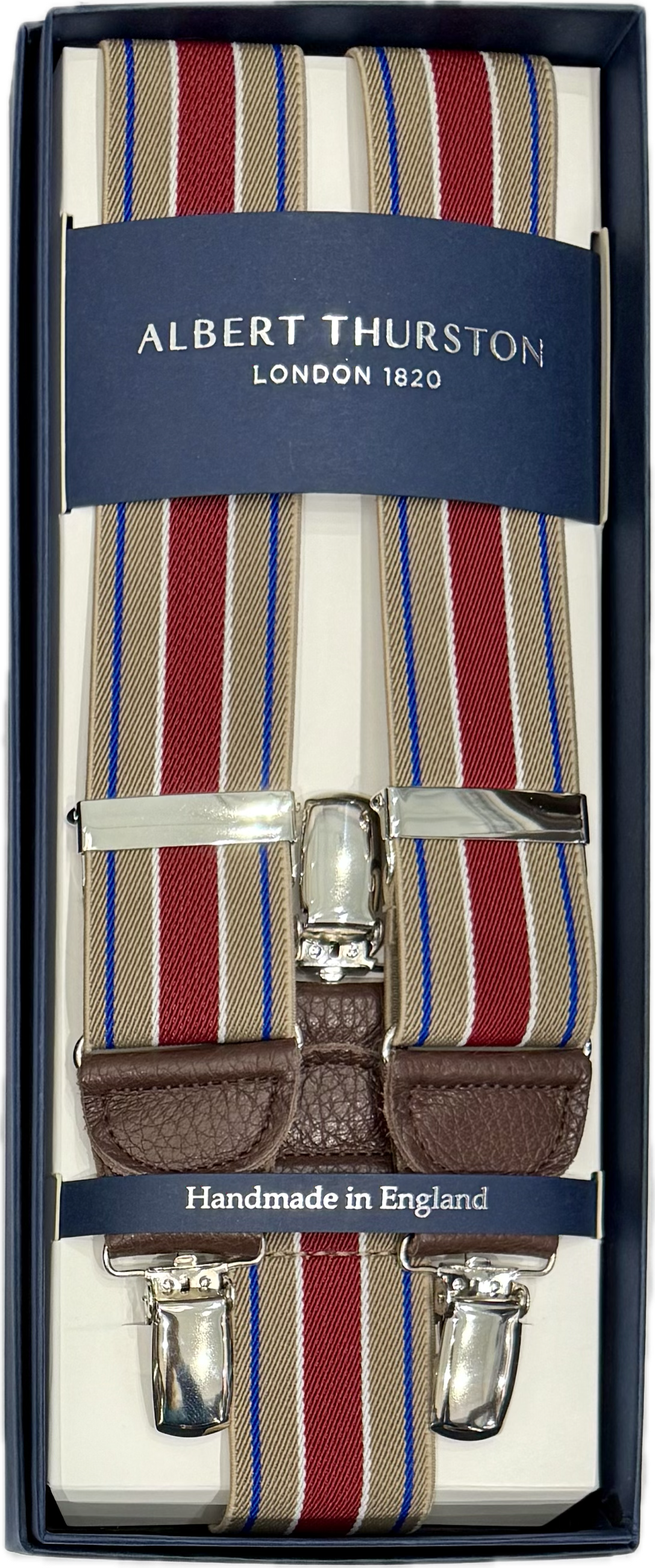 Bretelle elastico clip fantasia regimental beige rosso royal Albert Thurston