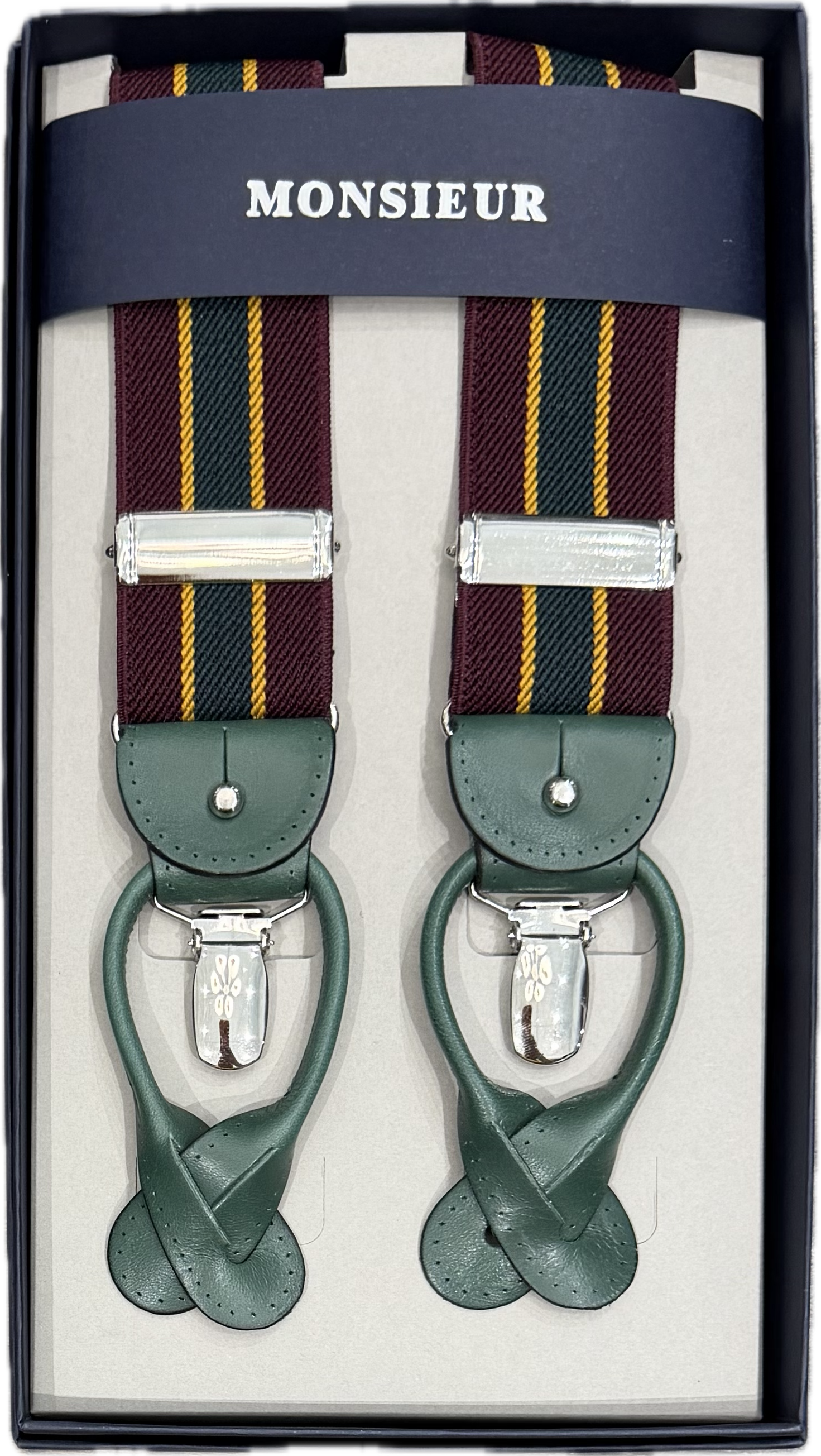 Bretelle regimental bordeaux verde ocra Monsieur