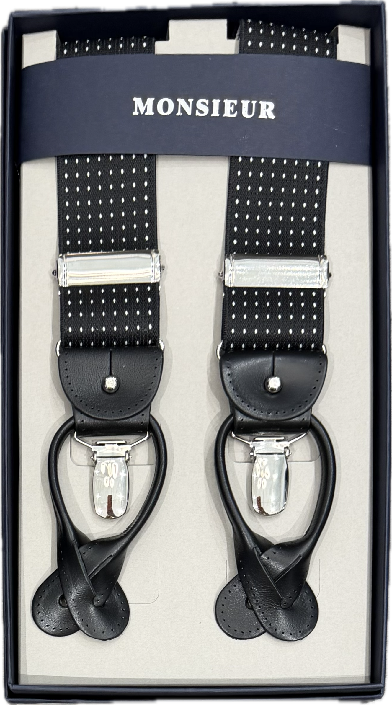 Bretelle nere micro pois bianco Monsieur