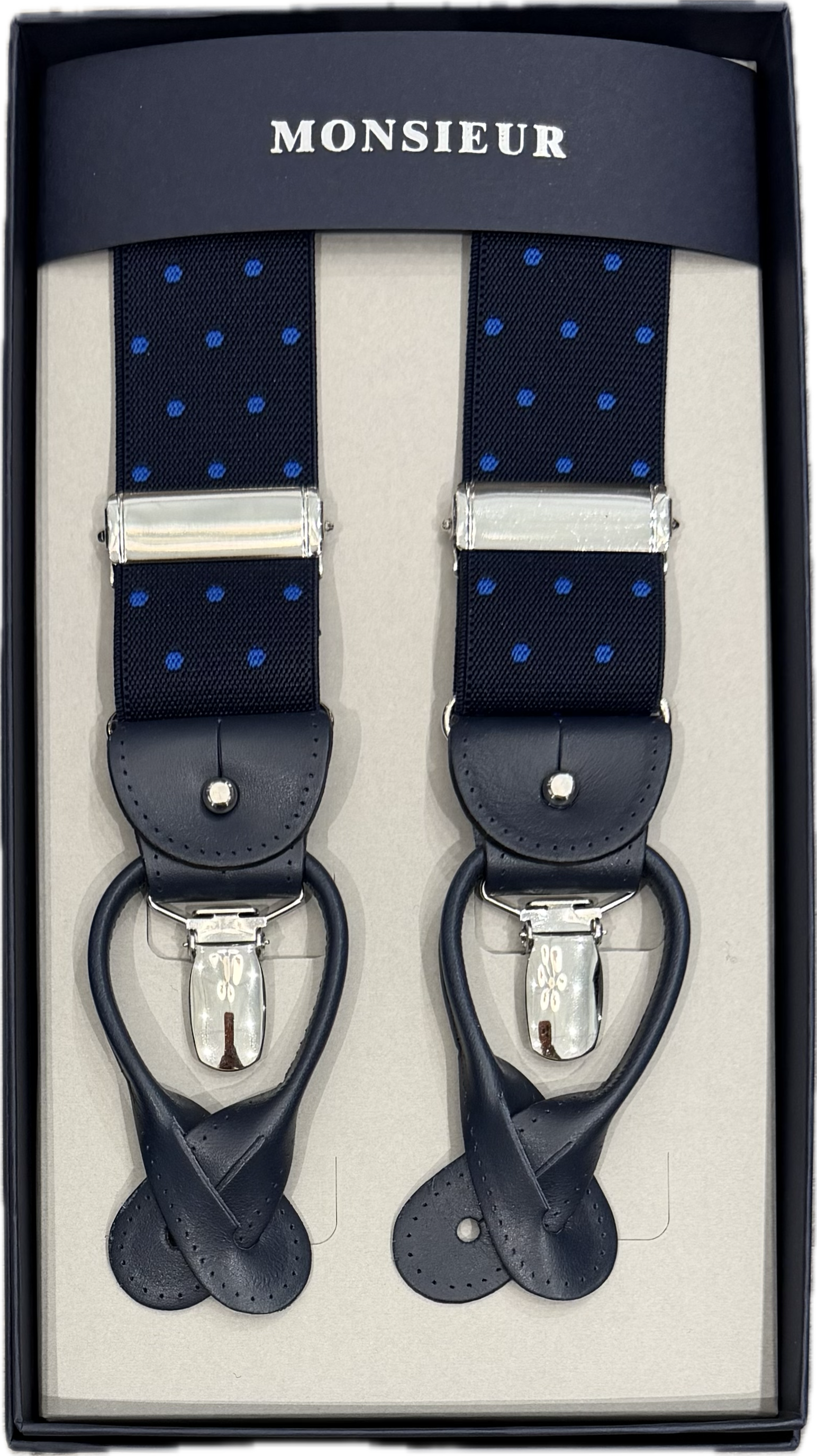 Bretelle blu pois royal Monsieur