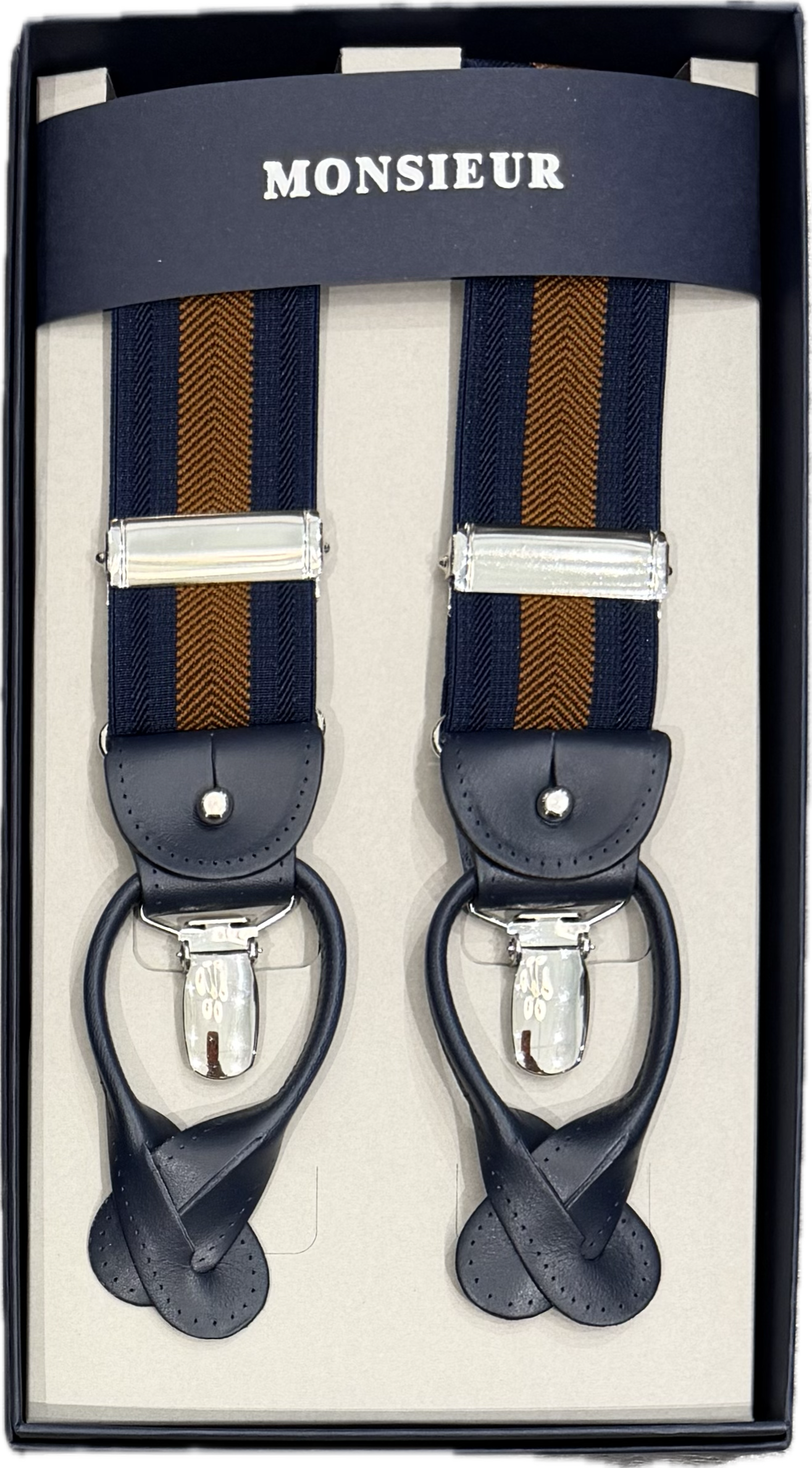 Bretelle regimental blu marrone Monsieur