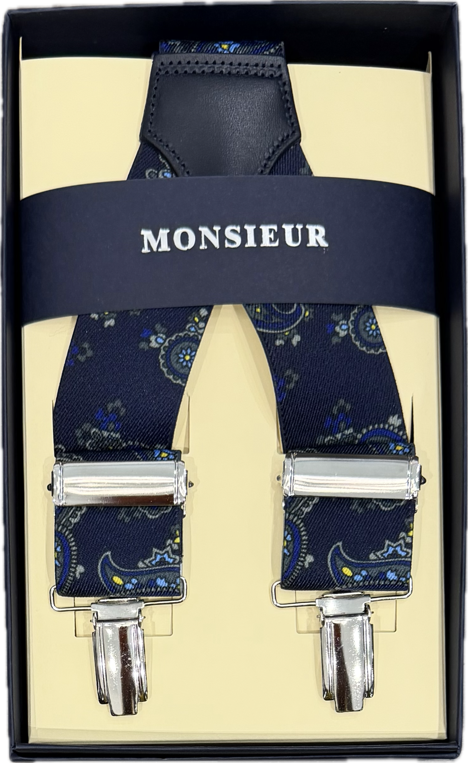 Bretelle elastico clip paisley navy Monsieur