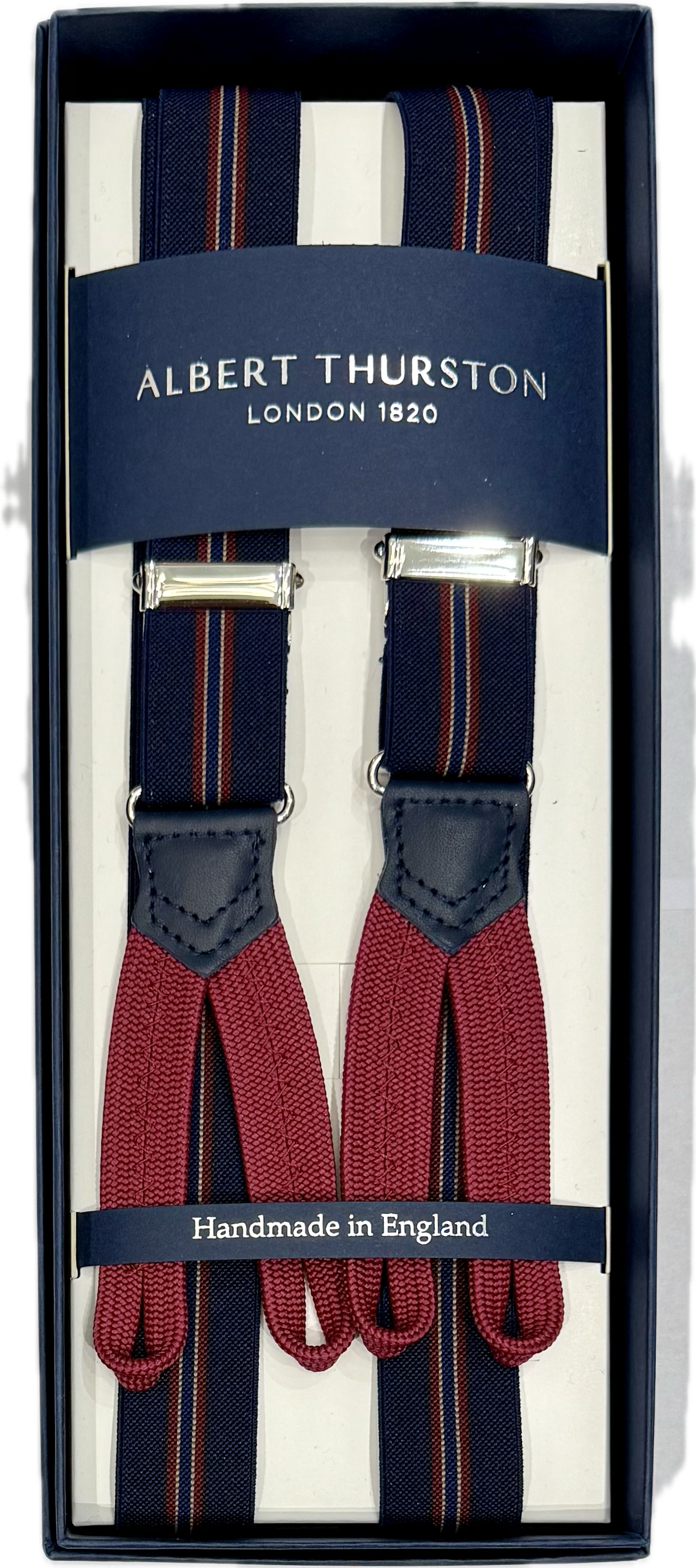 Bretelle elastico regimental navy strette Albert Thurston