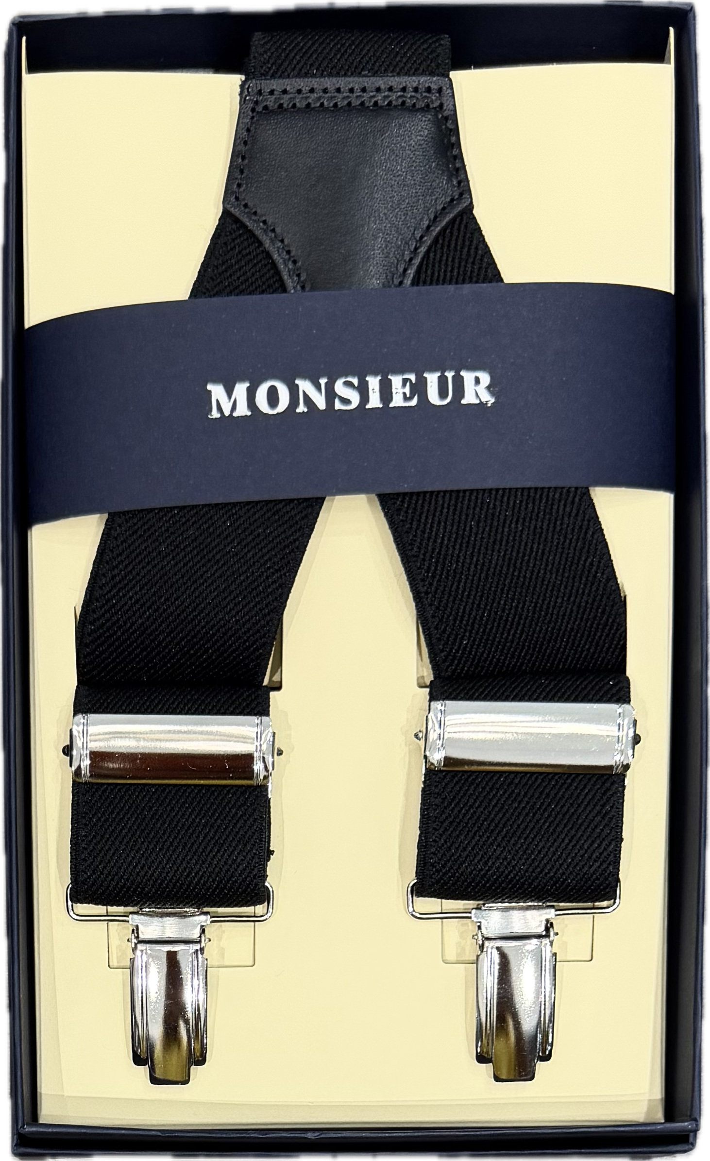 Bretelle elastico clip tinta unita nere Monsieur