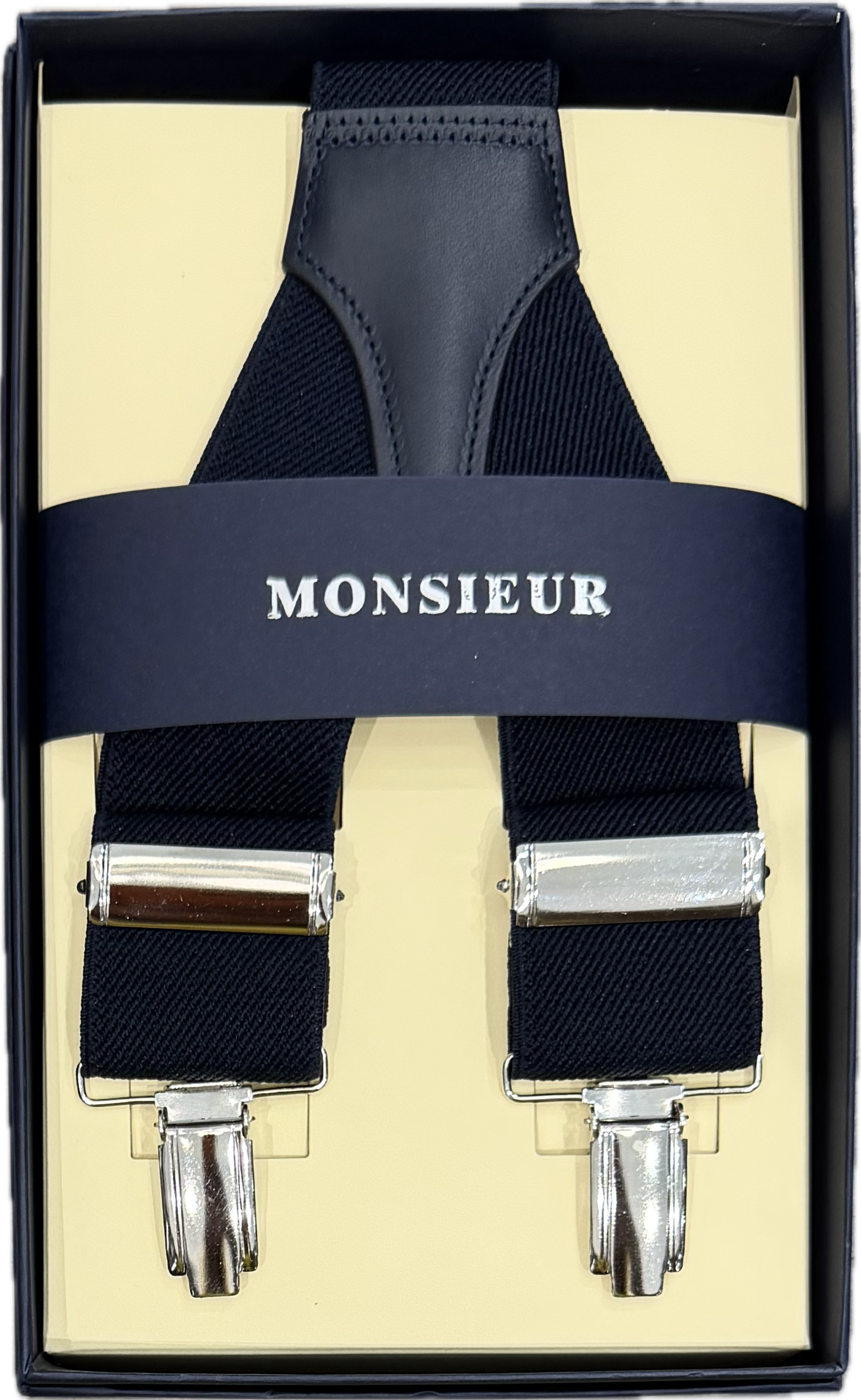 Bretelle elastico clip tinta unita navy Monsieur