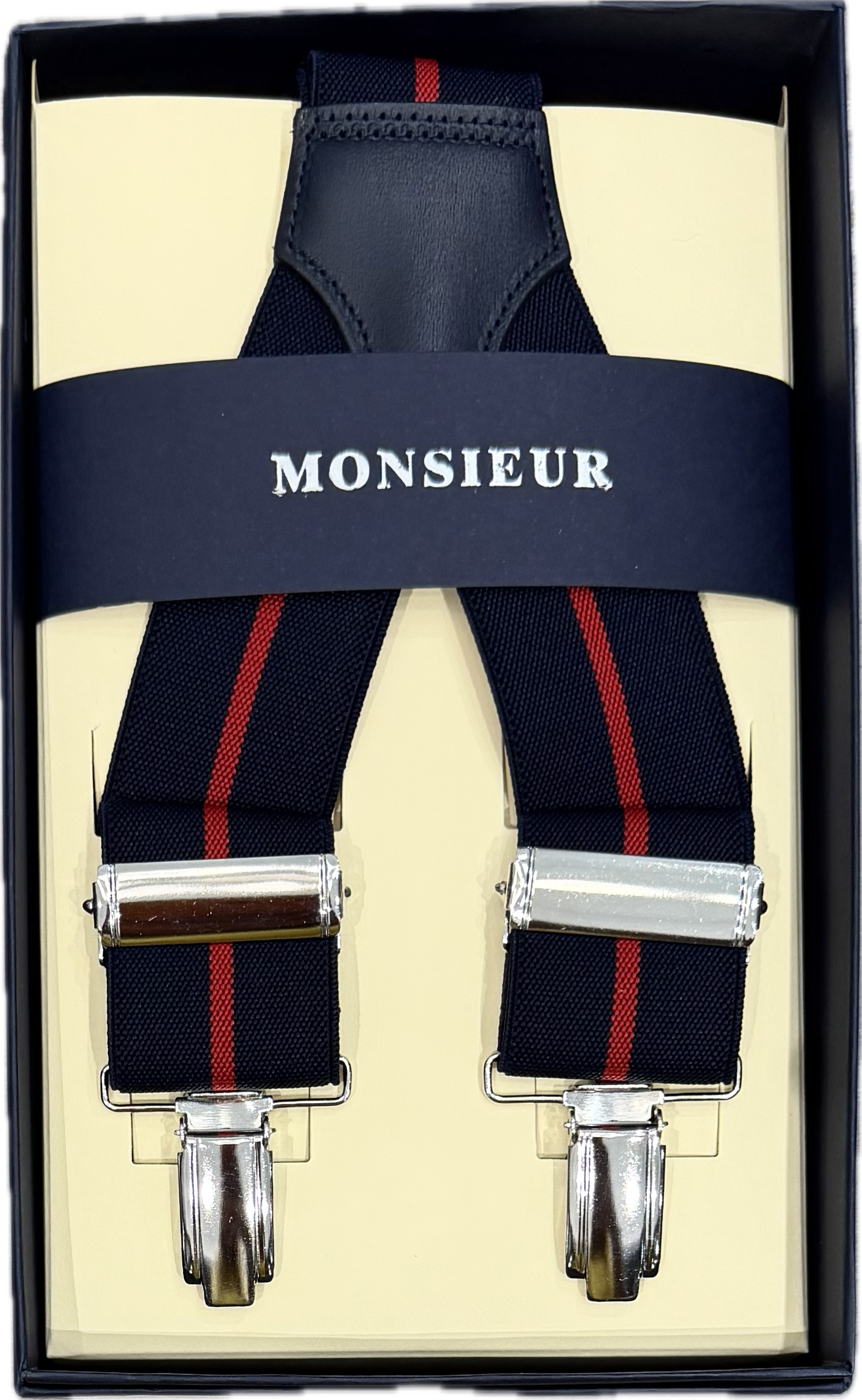 Bretelle elastico clip regimental navy rossa Monsieur
