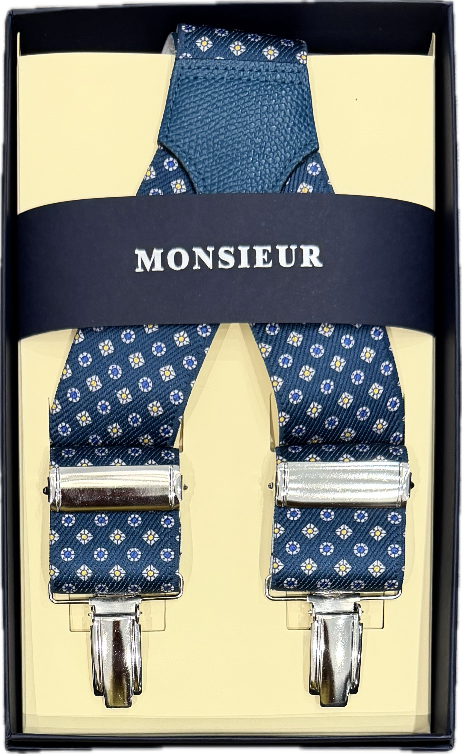 Bretelle elastico clip fantasia cravatta ottanio Monsieur