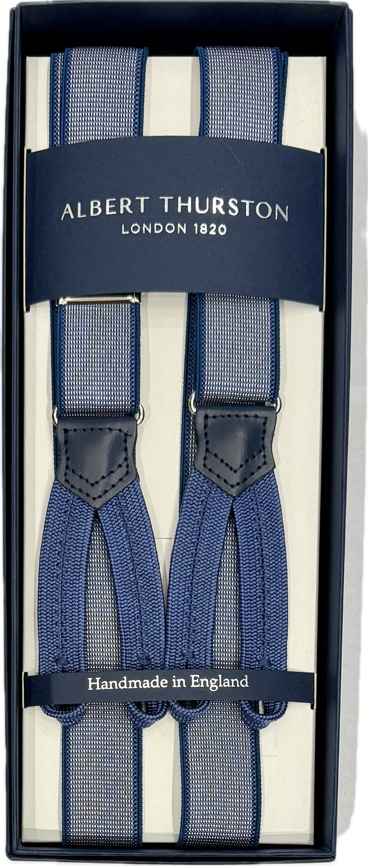 Bretelle elastico punta spillo blu Albert Thurston