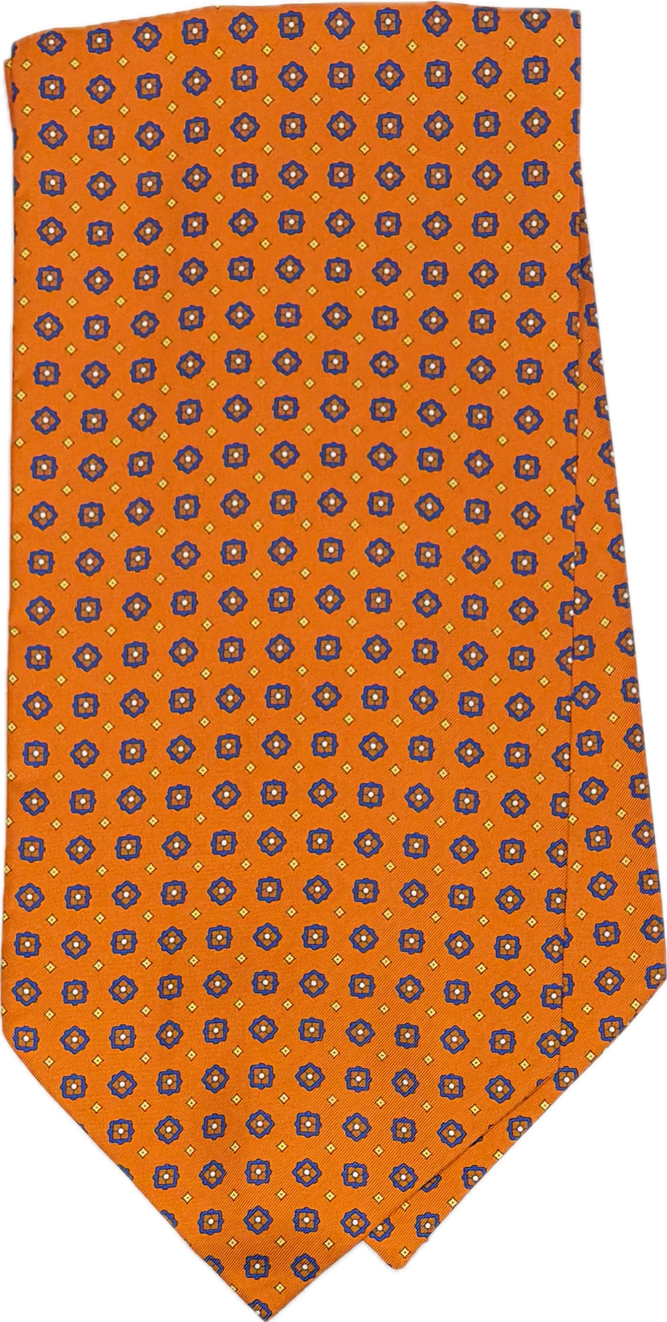 Ascot silk tie fantasia geometrica arancione giallo blu Monsieur