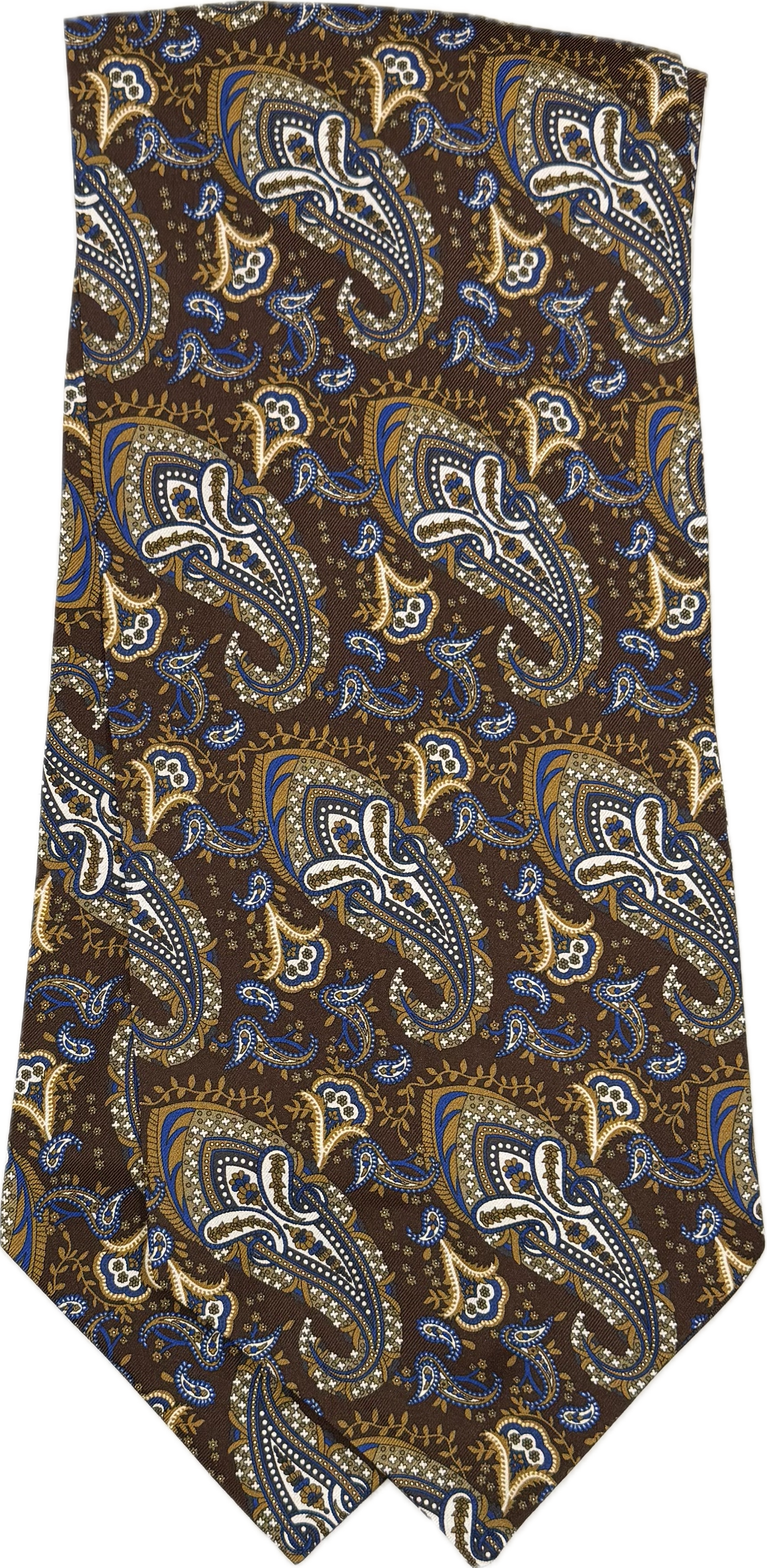 Ascot silk tie fantasia big paisley marrone blu beige Monsieur