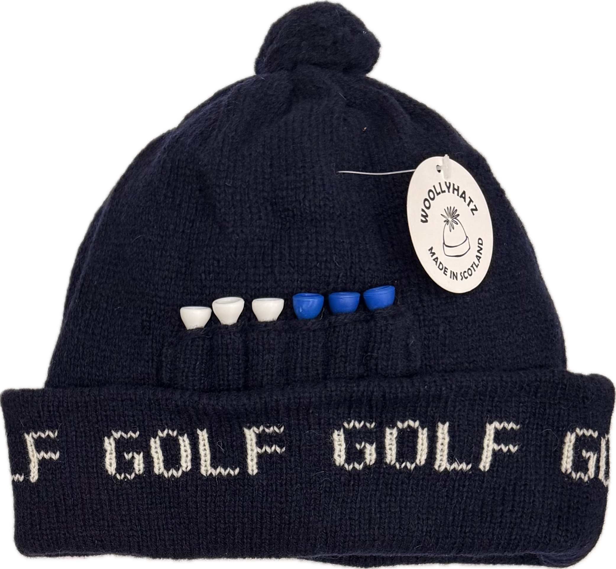 Cuffia Golf lana pom pom navy WoolyHatz