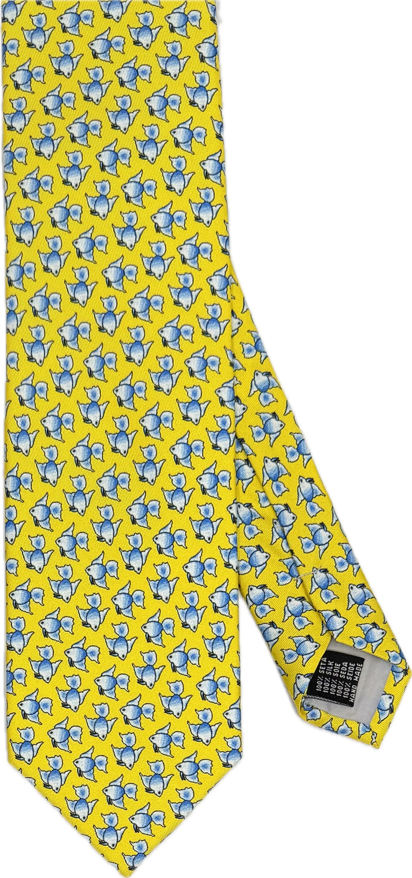 Cravatta seta fantasia pesci gialla Monsieur