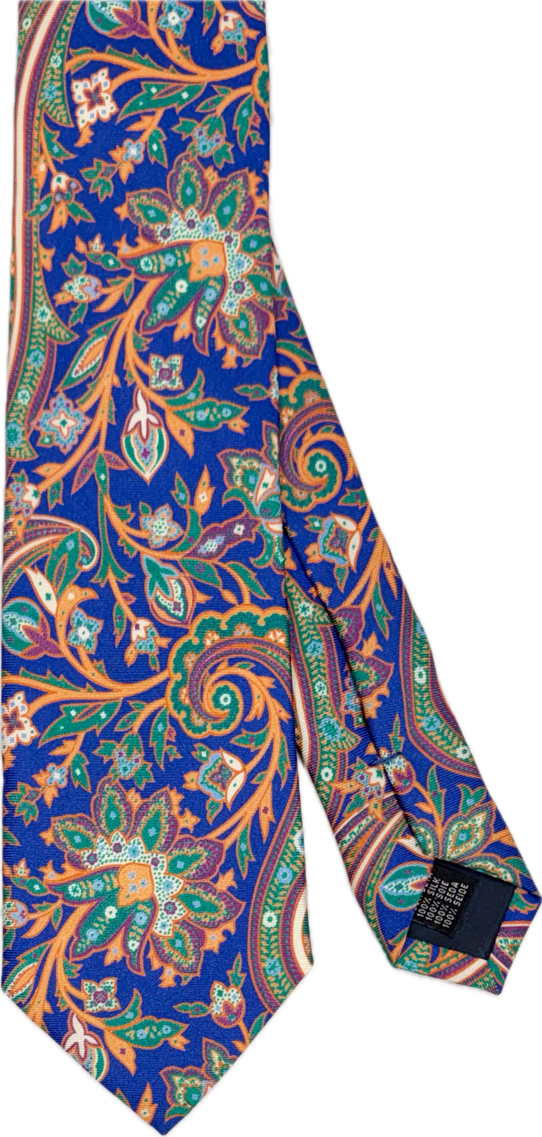 Cravatta seta fantasia big flower blu verde arancione Monsieur