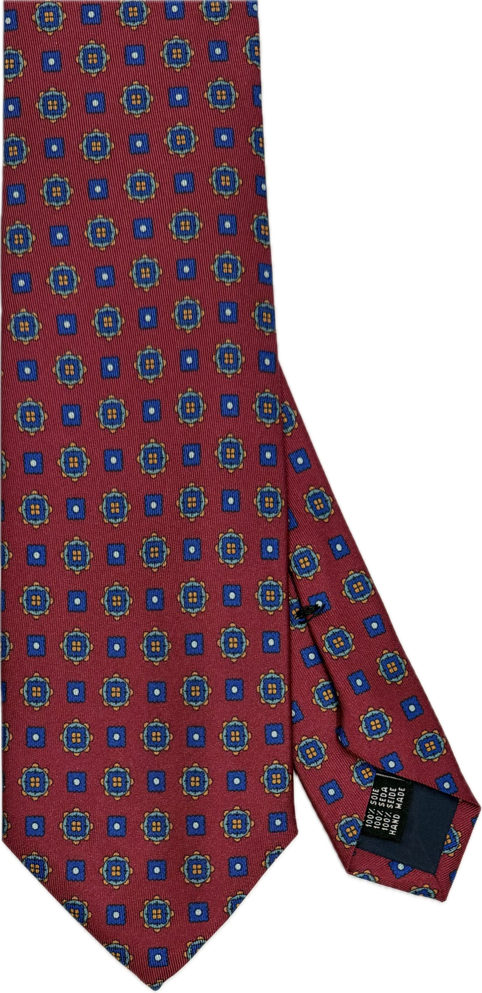 Cravatta seta fiorellino geometrico bordeaux blu Monsieur