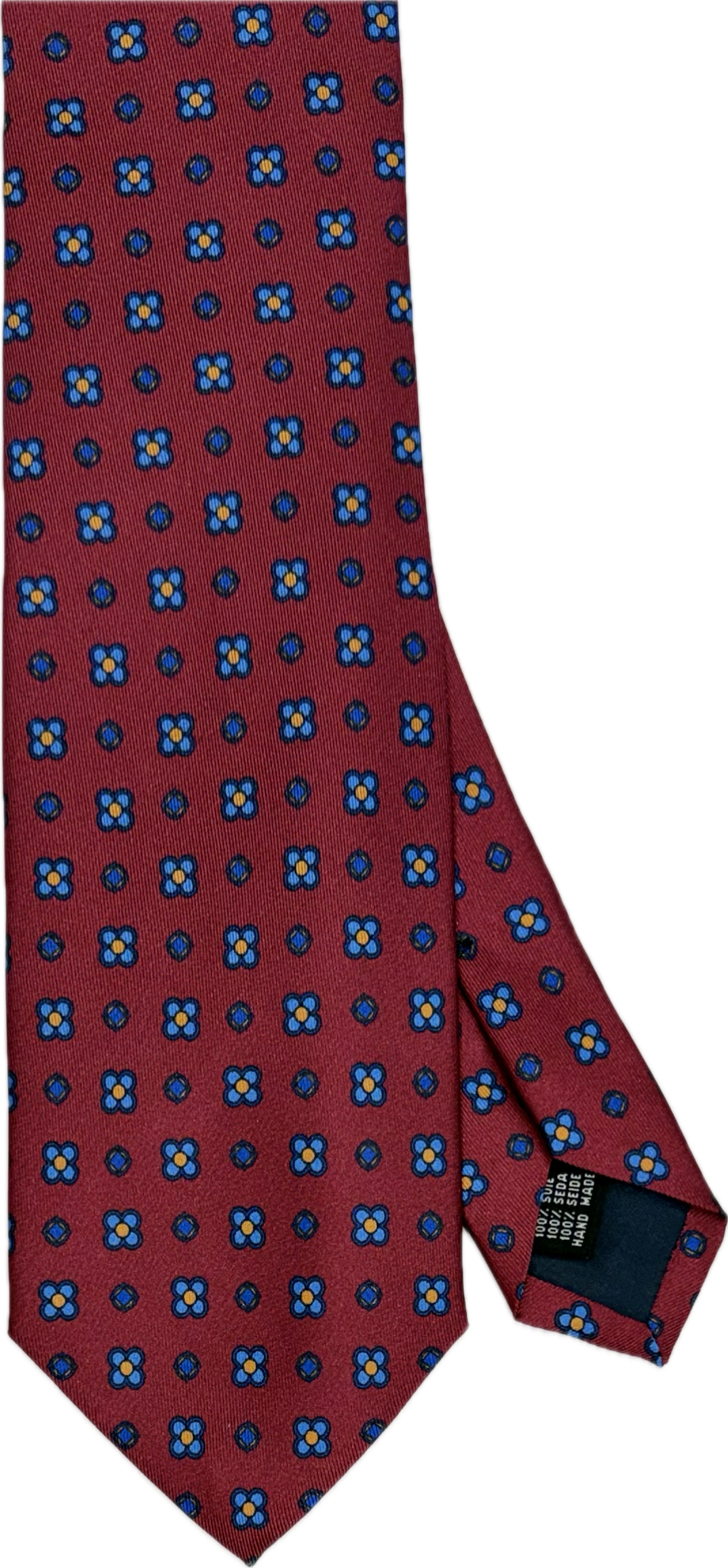 Cravatta seta fiorellino geometrico bordeaux blu Monsieur