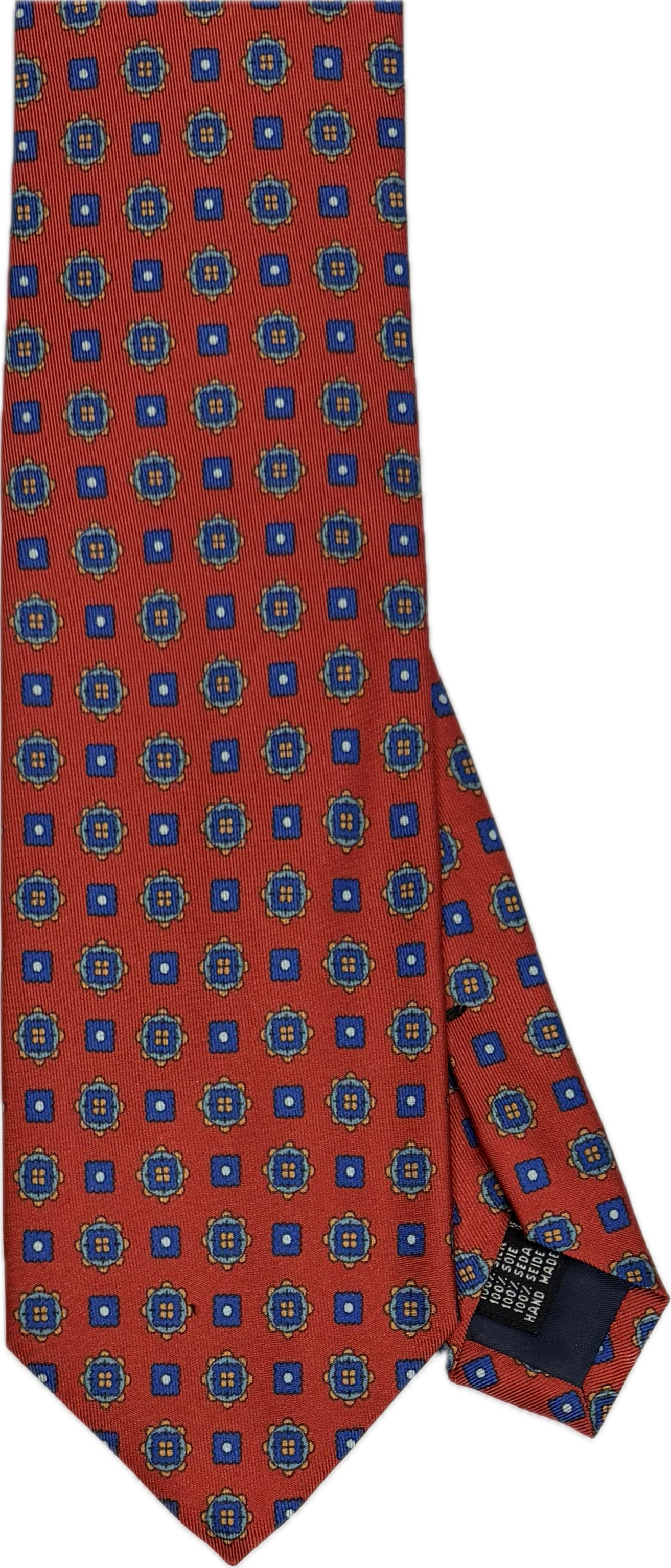 Cravatta seta fiorellino geometrico rossa blu Monsieur