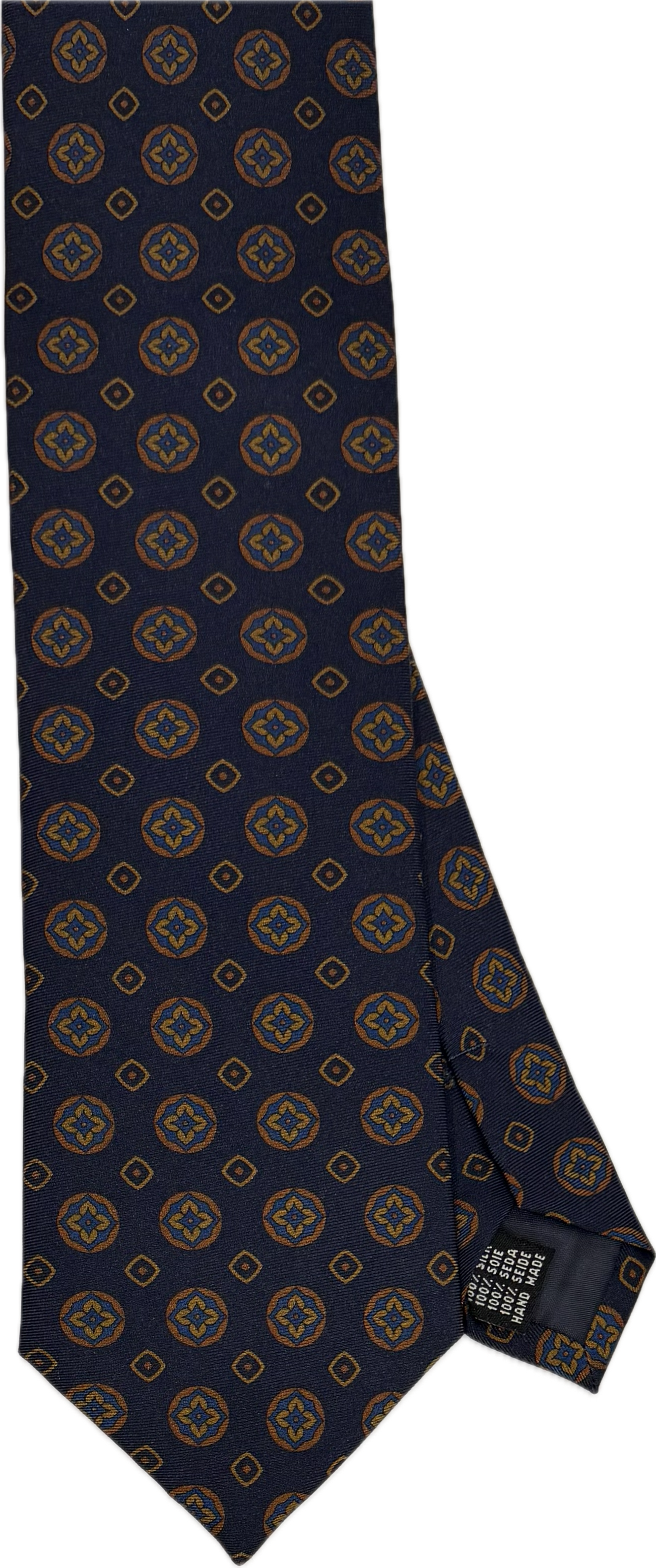 Cravatta seta fantasia medaglioni navy Monsieur