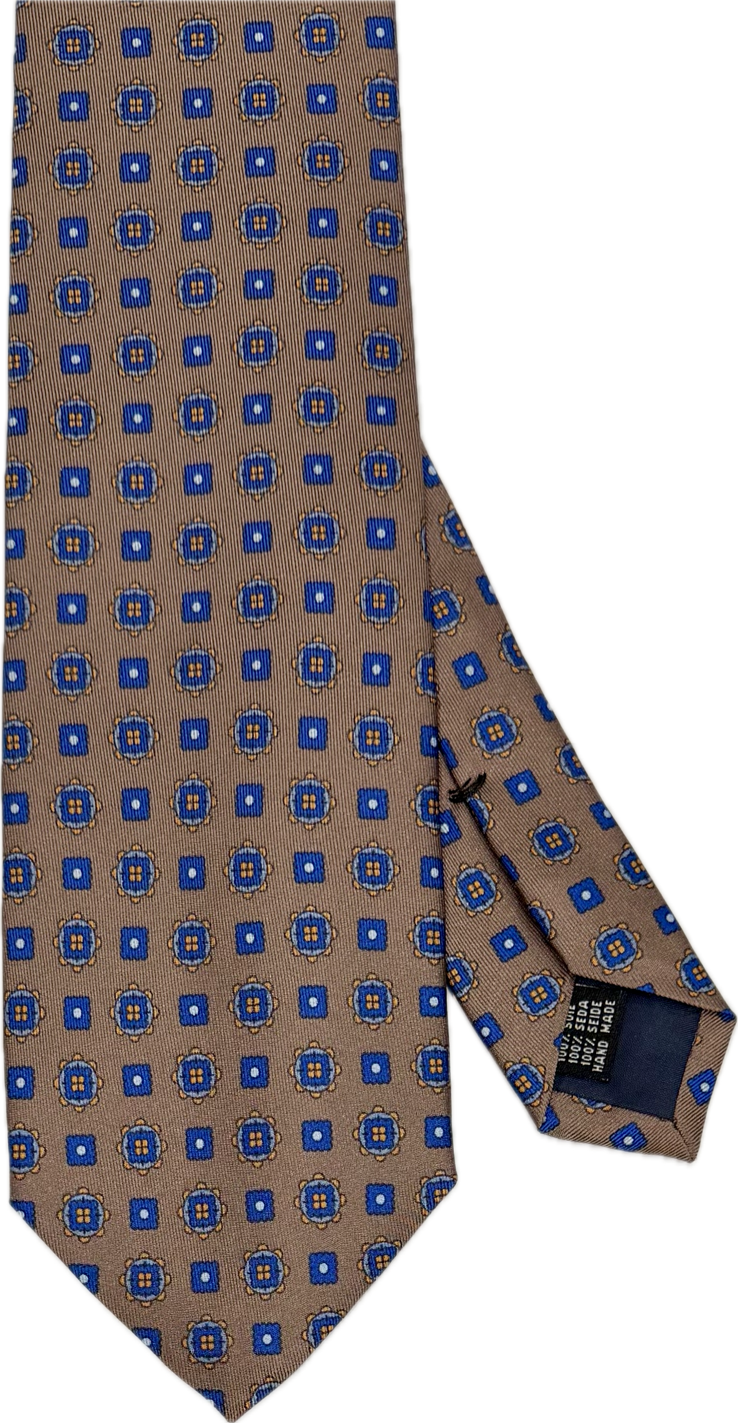 Cravatta seta fiorellino geometrico tabacco Monsieur