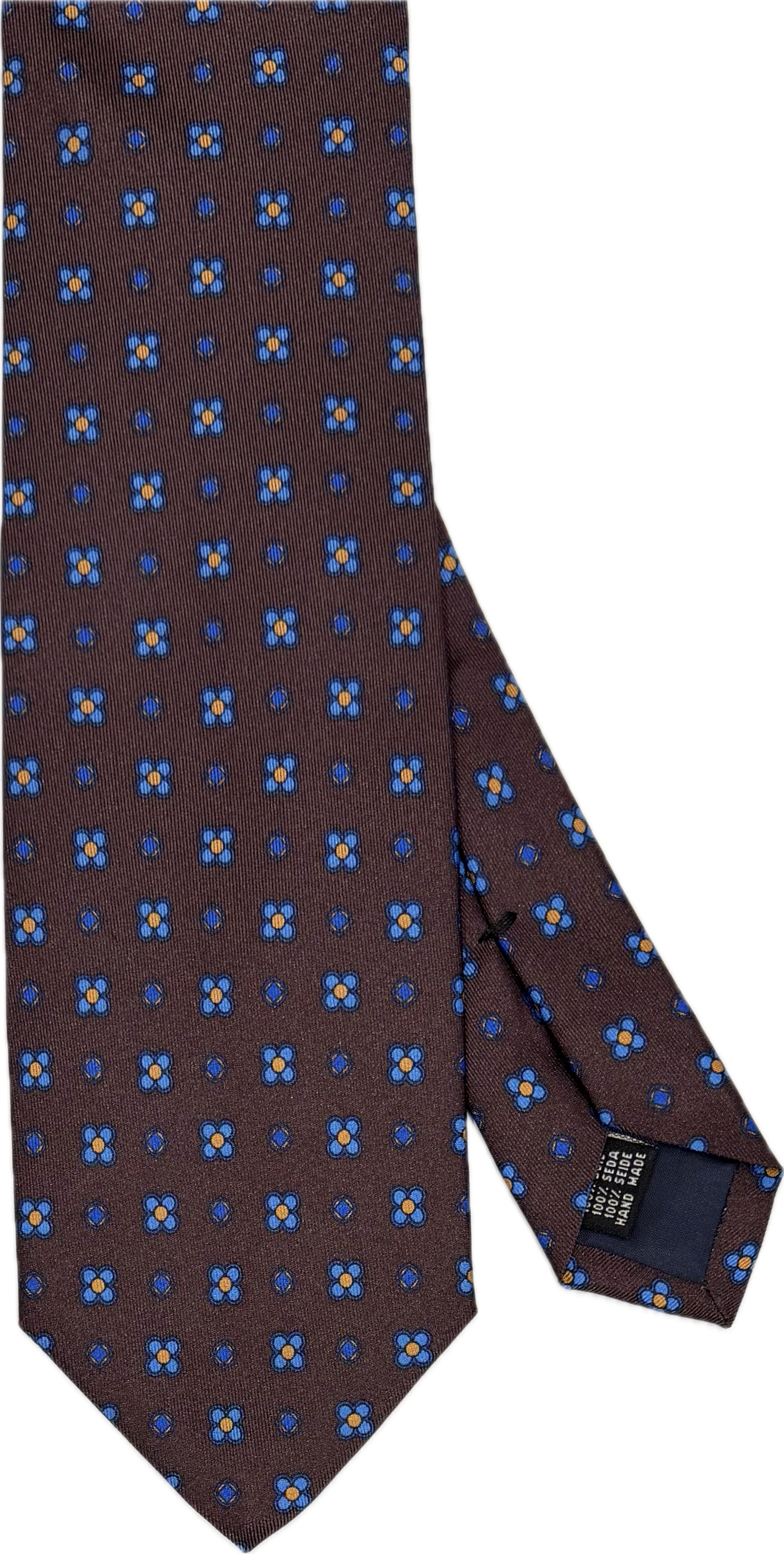Cravatta seta fiorellino geometrico cioccolato blu Monsieur