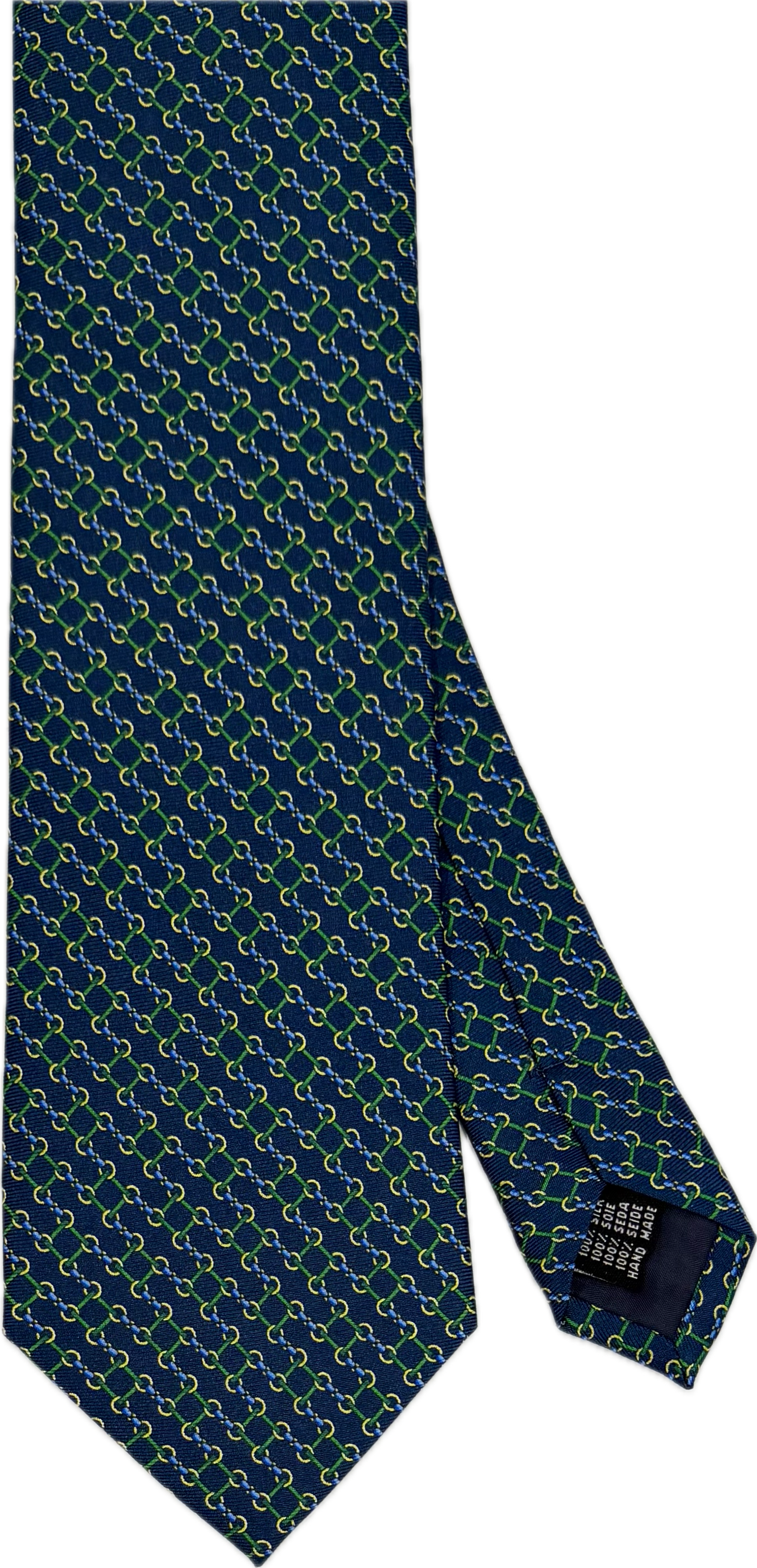 Cravatta seta fantasia catenella blu verde Monsieur