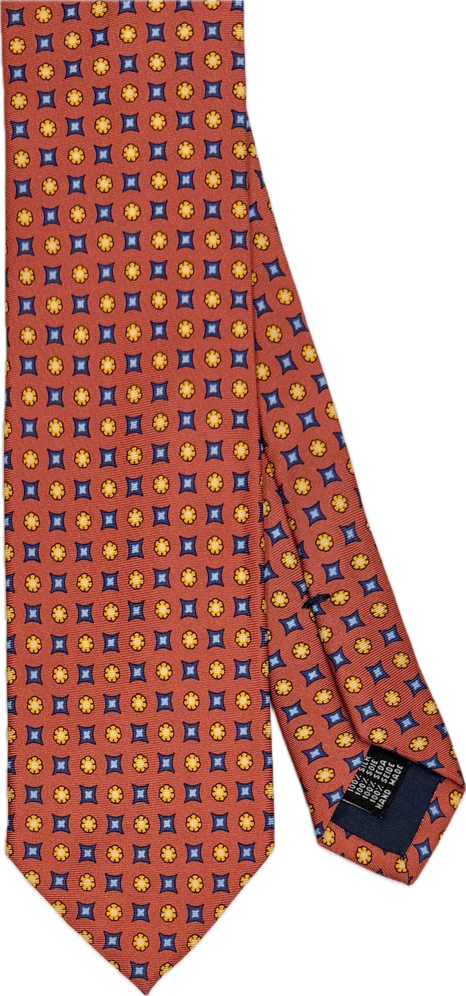 Cravatta seta fantasia quadrati arancione blu gialla Monsieur