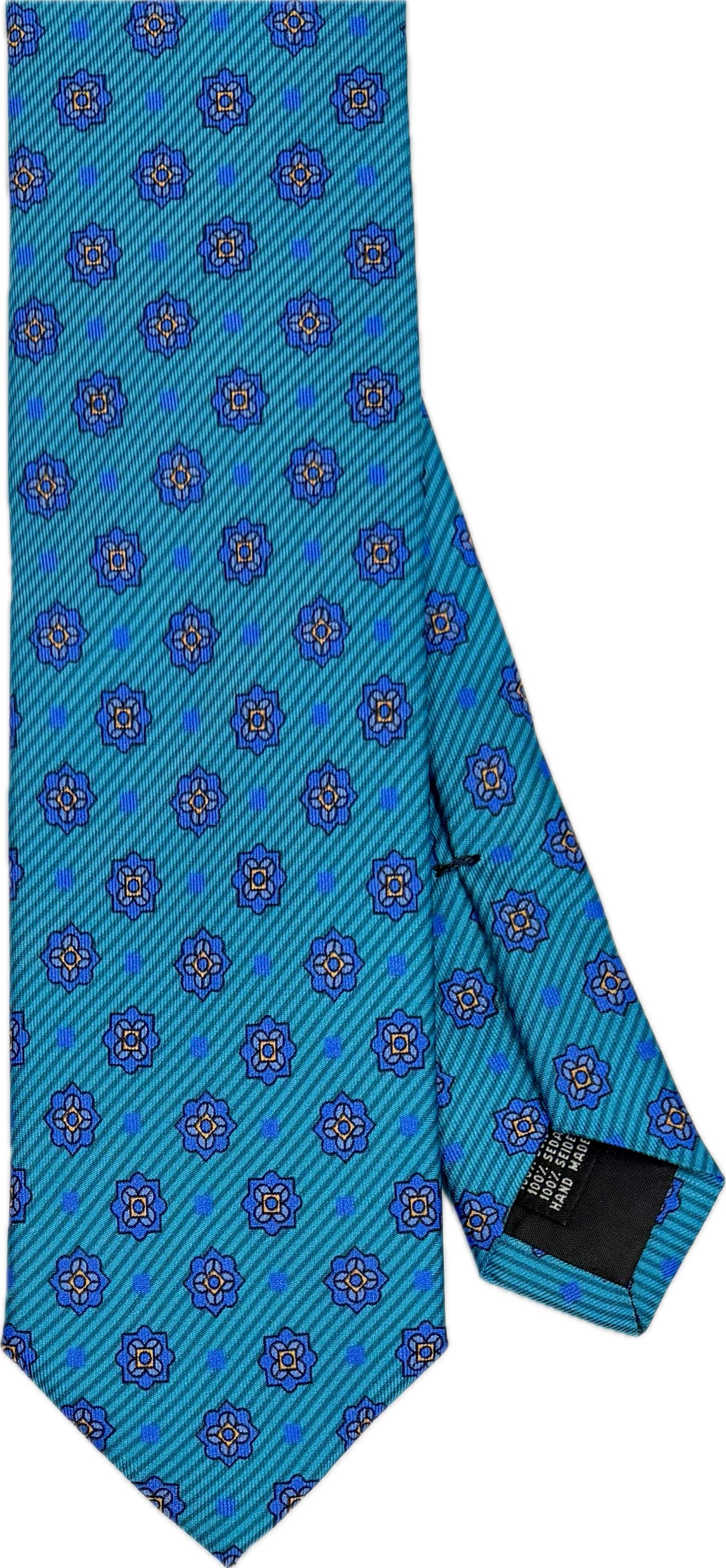 Cravatta seta fantasia fiori stelle turchese Monsieur