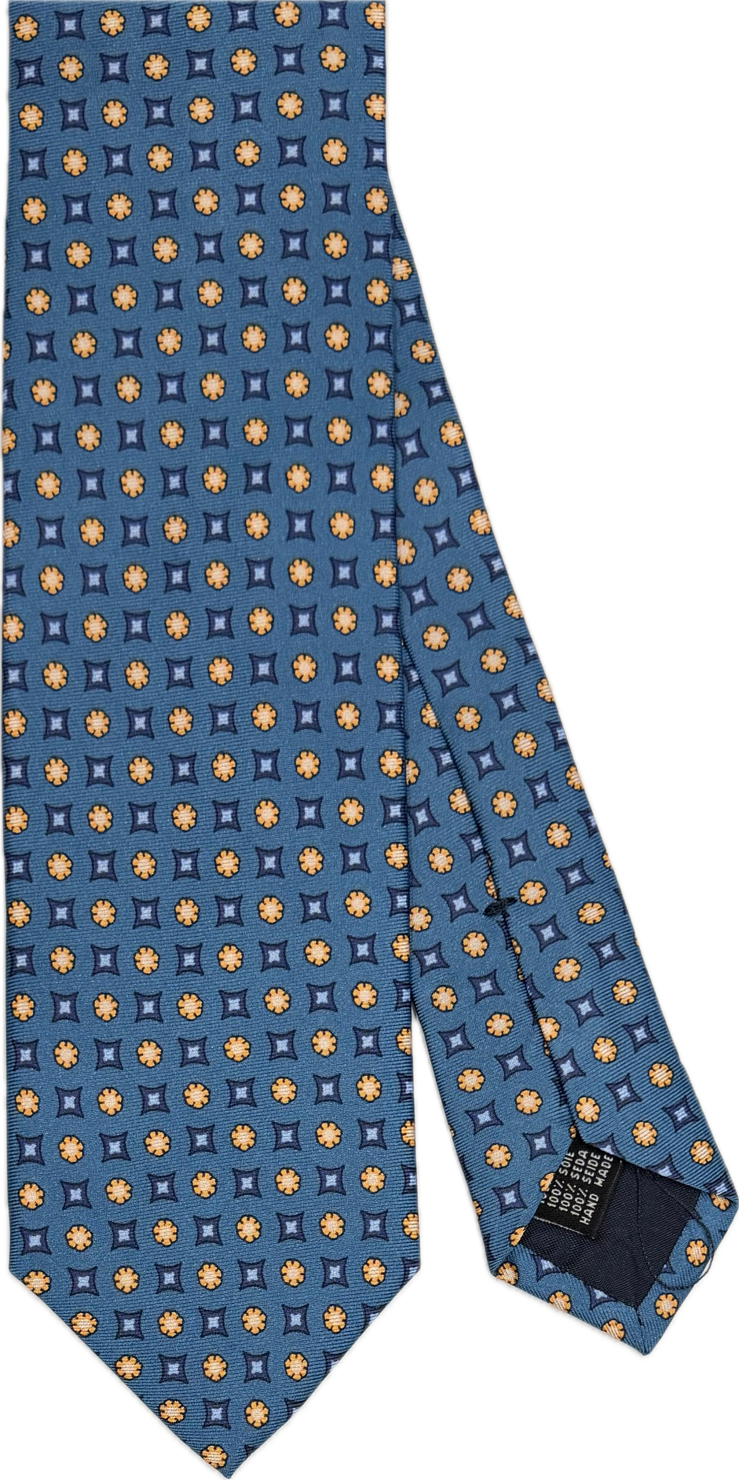 Cravatta seta fantasia geometrica light blue arancio Monsieur