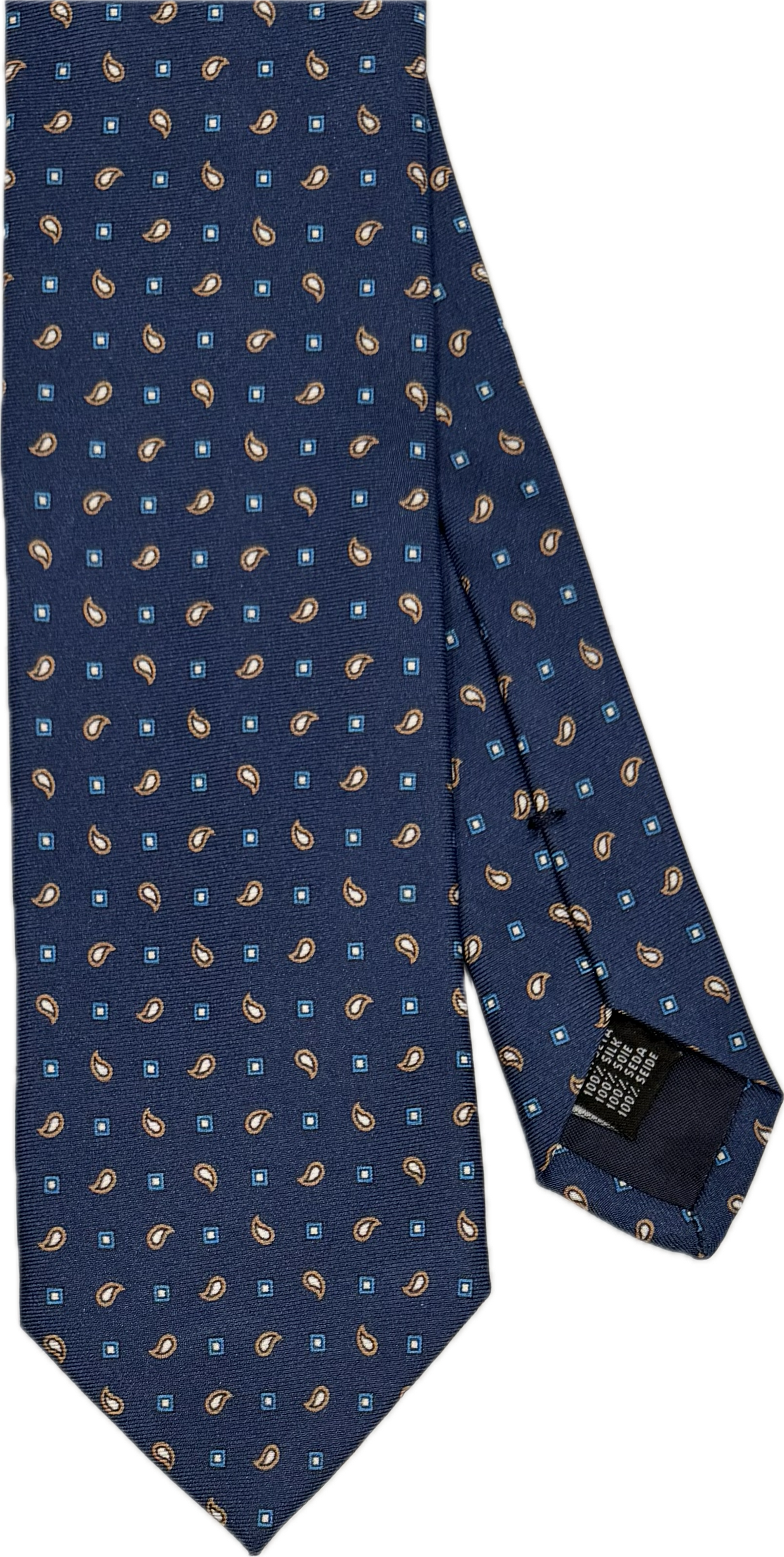Cravatta seta fantasia micro paisley blu beige Monsieur