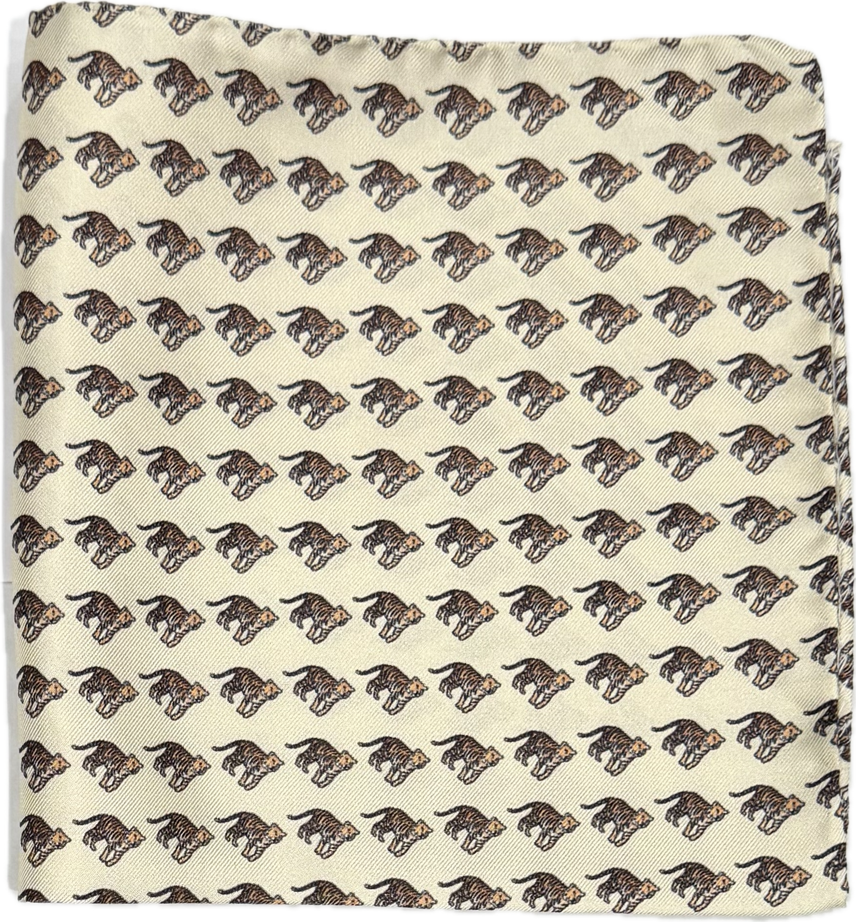 Pocket square seta fantasia tigre avorio Monsieur