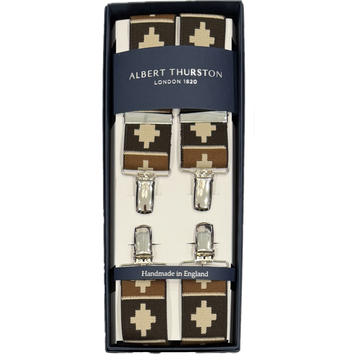 Bretelle elastico clip disegno Navajo marrone beige moro Albert Thurston