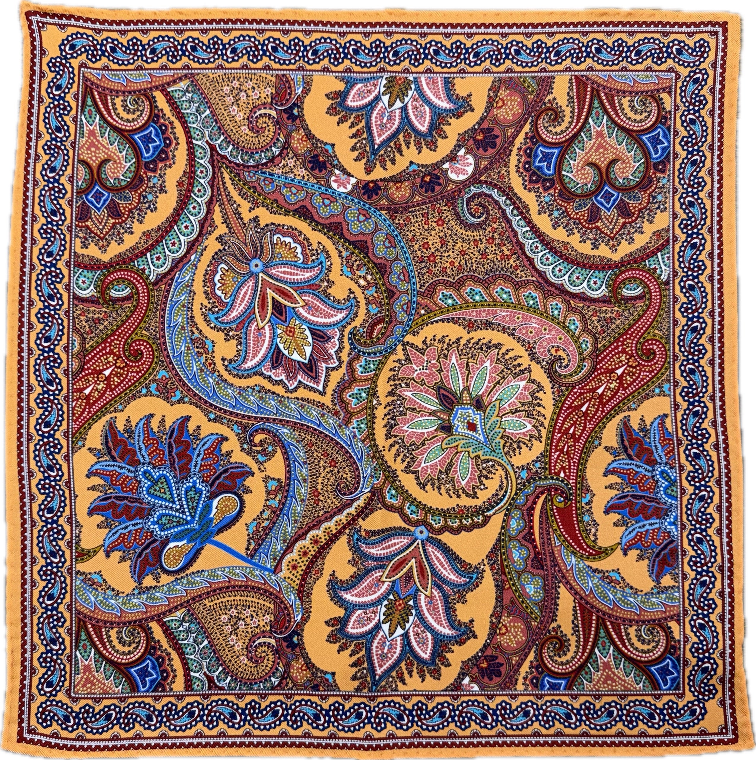 Pocket square seta fantasia paisley arancione gialla rossa royal Monsieur