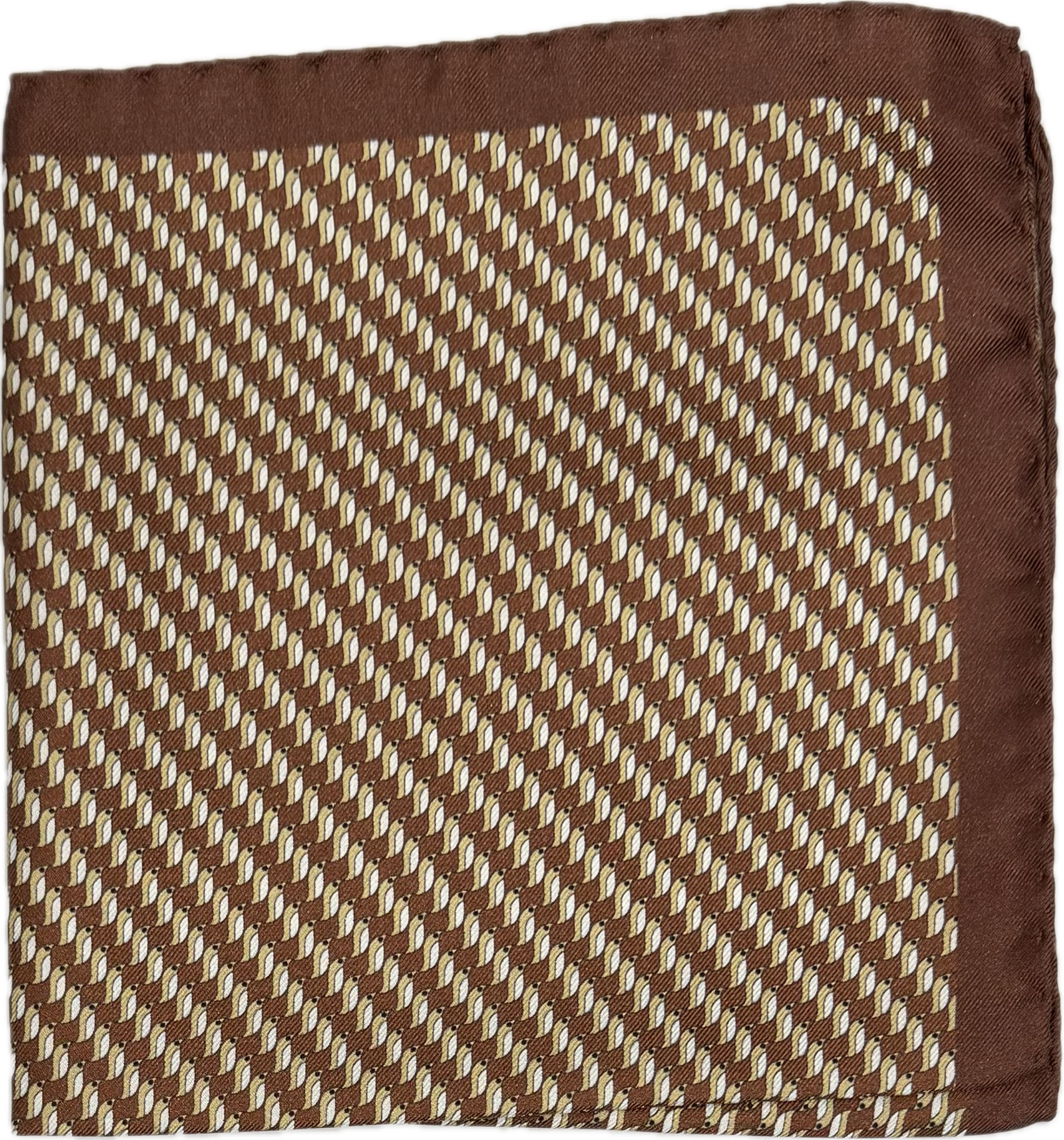 Pocket square seta pinguini marrone Fefè