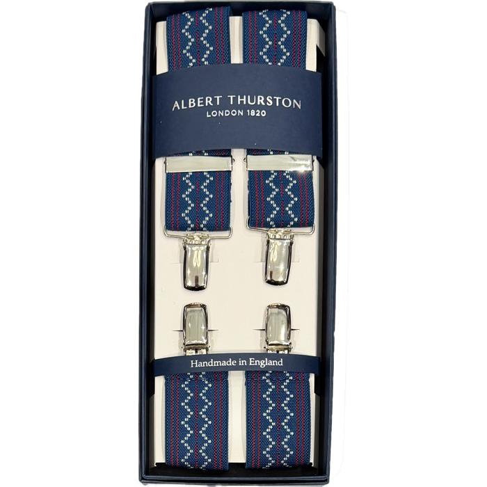 Bretelle elastico clip ricamata avio bianca rossa Albert Thurston