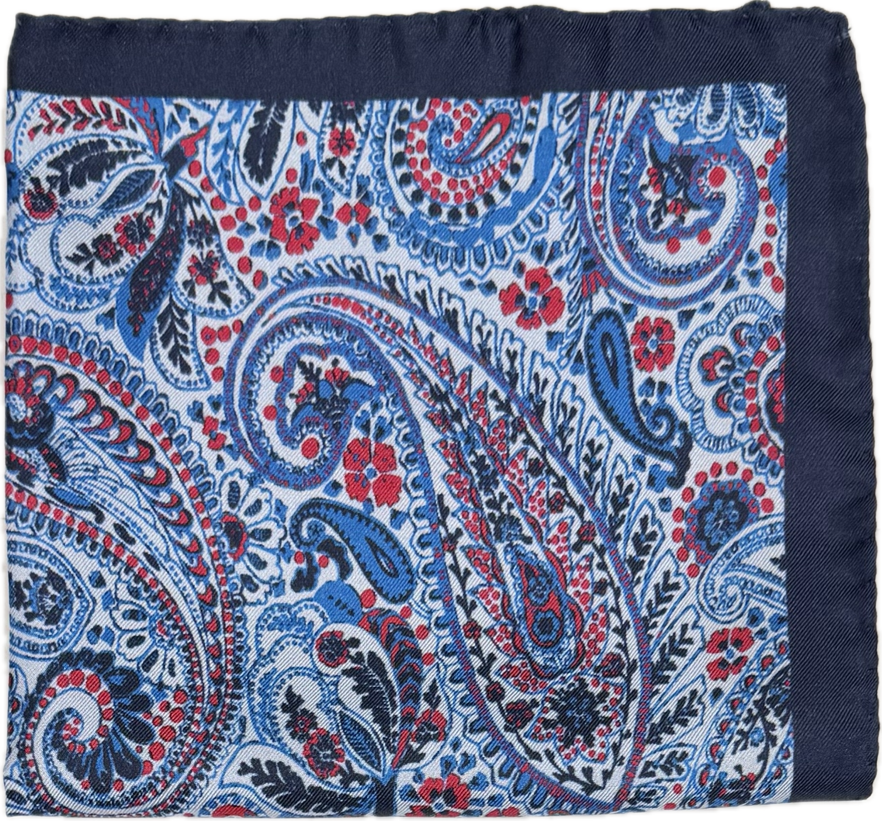 Pocket square seta fantasia paisley light blue rosso navy Monsieur