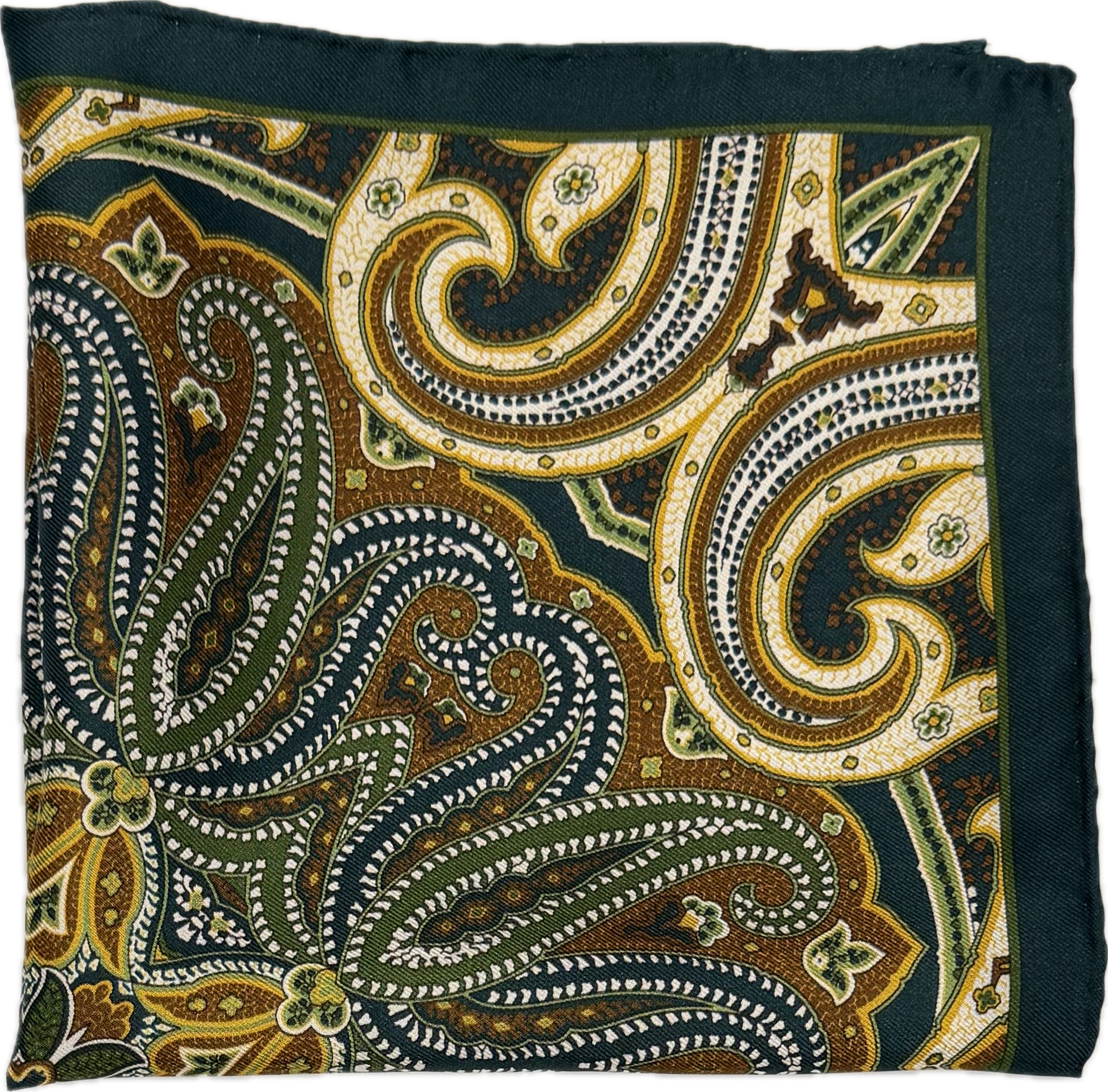 Pocket square seta fantasia paisley verde marrone giallo Monsieur