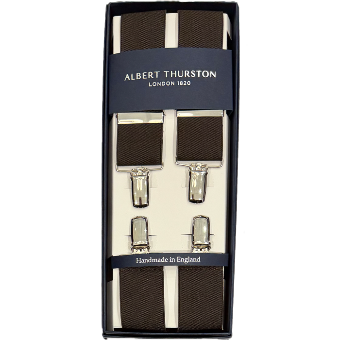 Bretelle elastico clip tinta unita marrone Albert Thurston