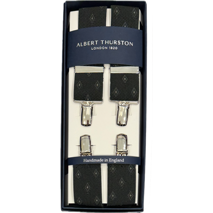Bretelle elastico clip fantasia geometrica verde scuro Albert Thurston