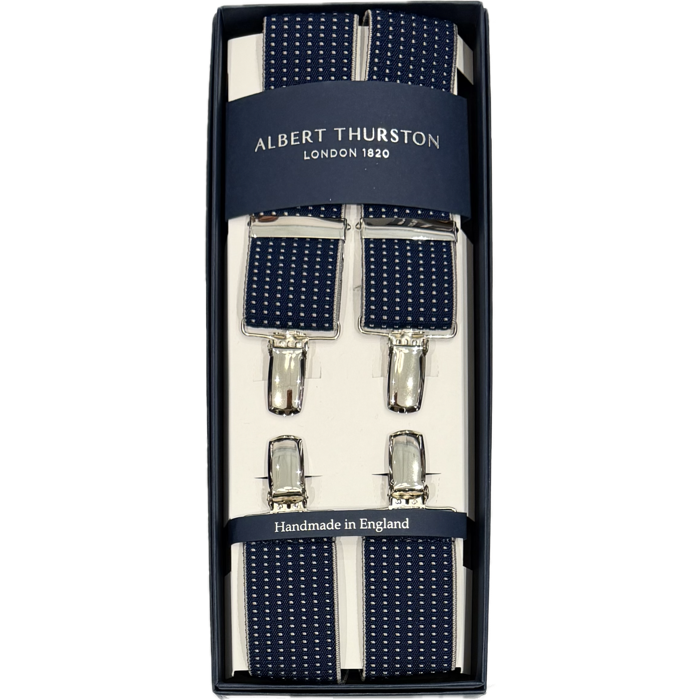 Bretelle elastico clip navy micro pois grigio Albert Thurston