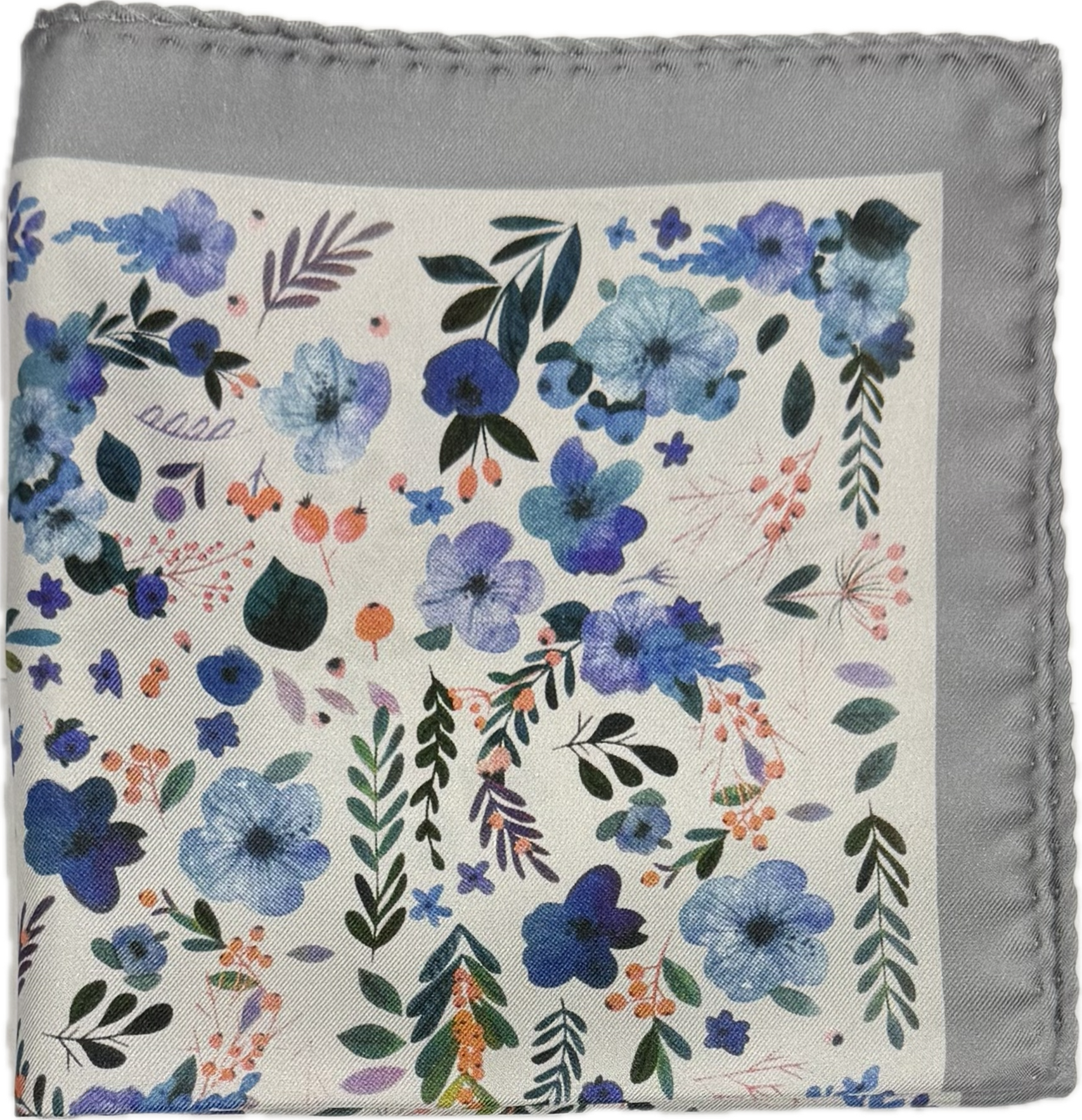 Pocket square seta fiorellini bianca grigia pervinca Monsieur