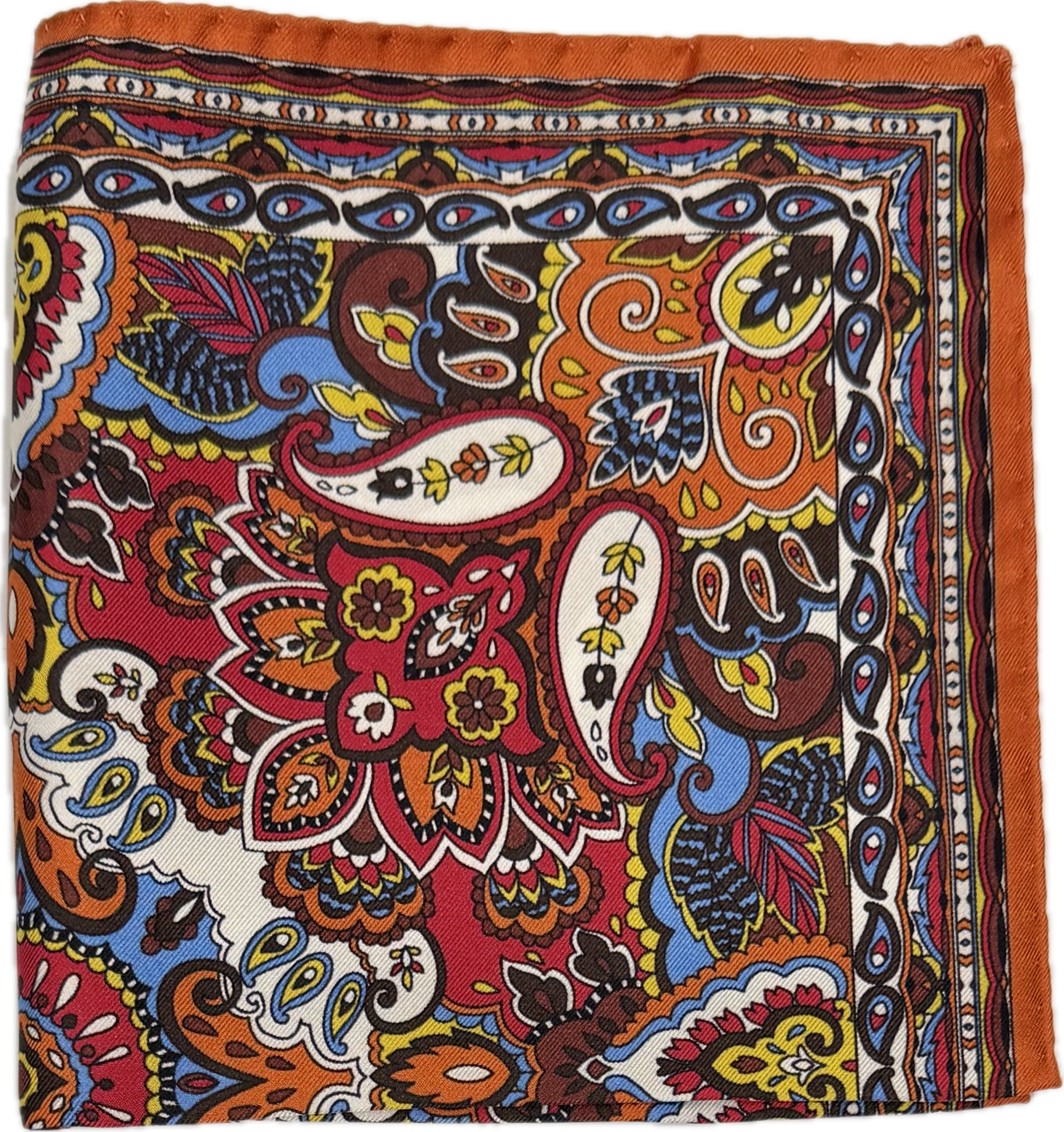 Pocket square seta fantasia paisley arancione celeste bordeaux rosso Monsieur