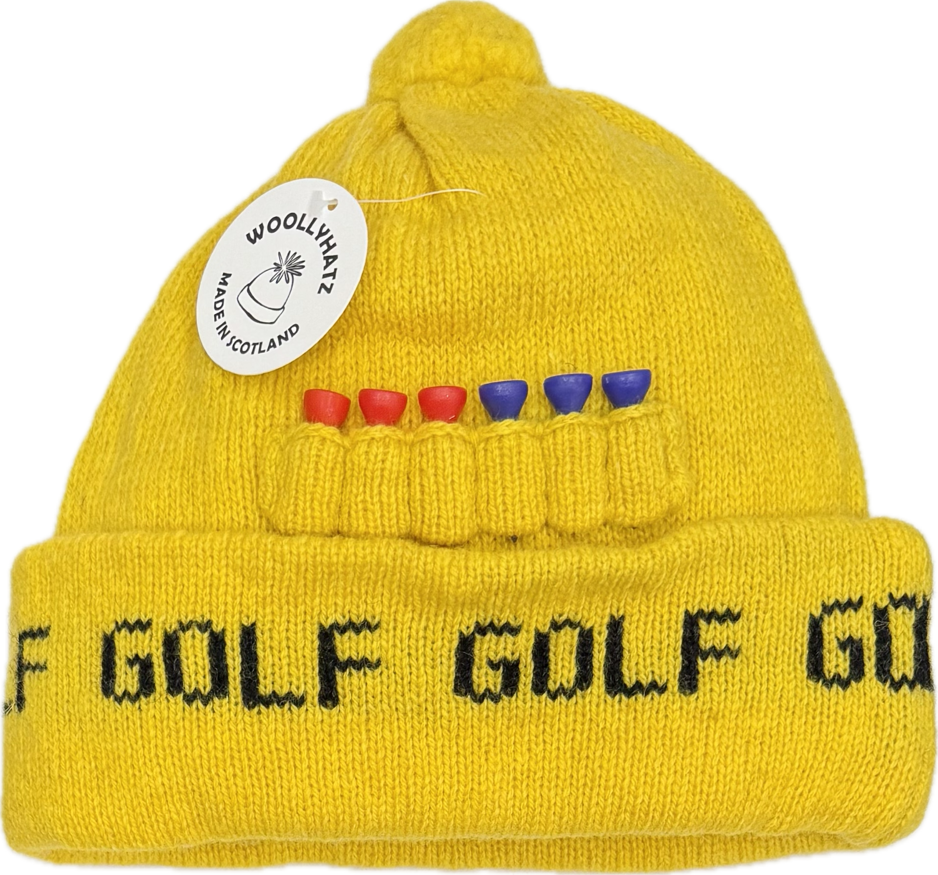 Cuffia Golf lana pom pom gialla WoolyHatz