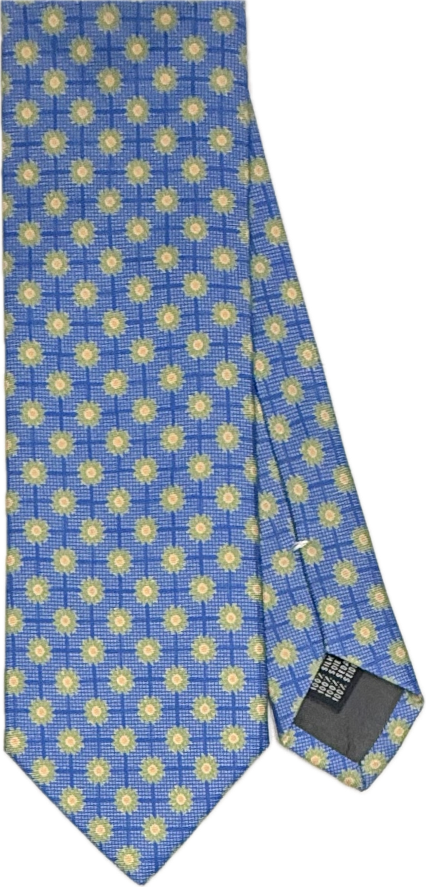 Cravatta seta micro fiore azzurra verde Monsieur