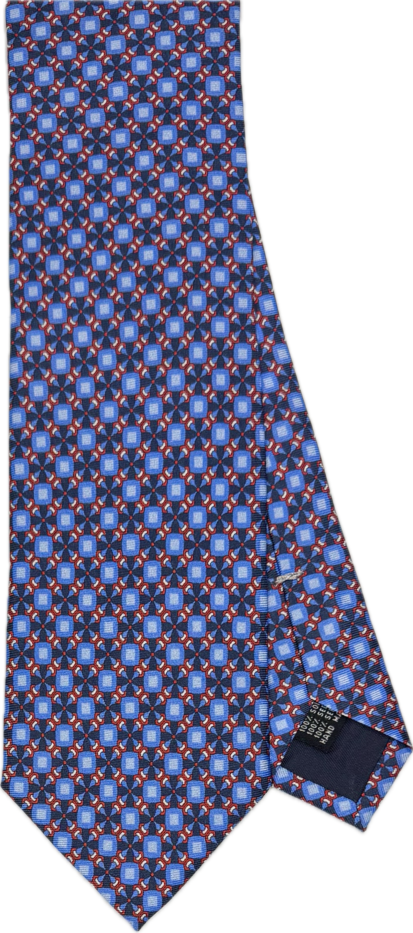 Cravatta seta fantasia geometrica royal blue rosso Monsieur