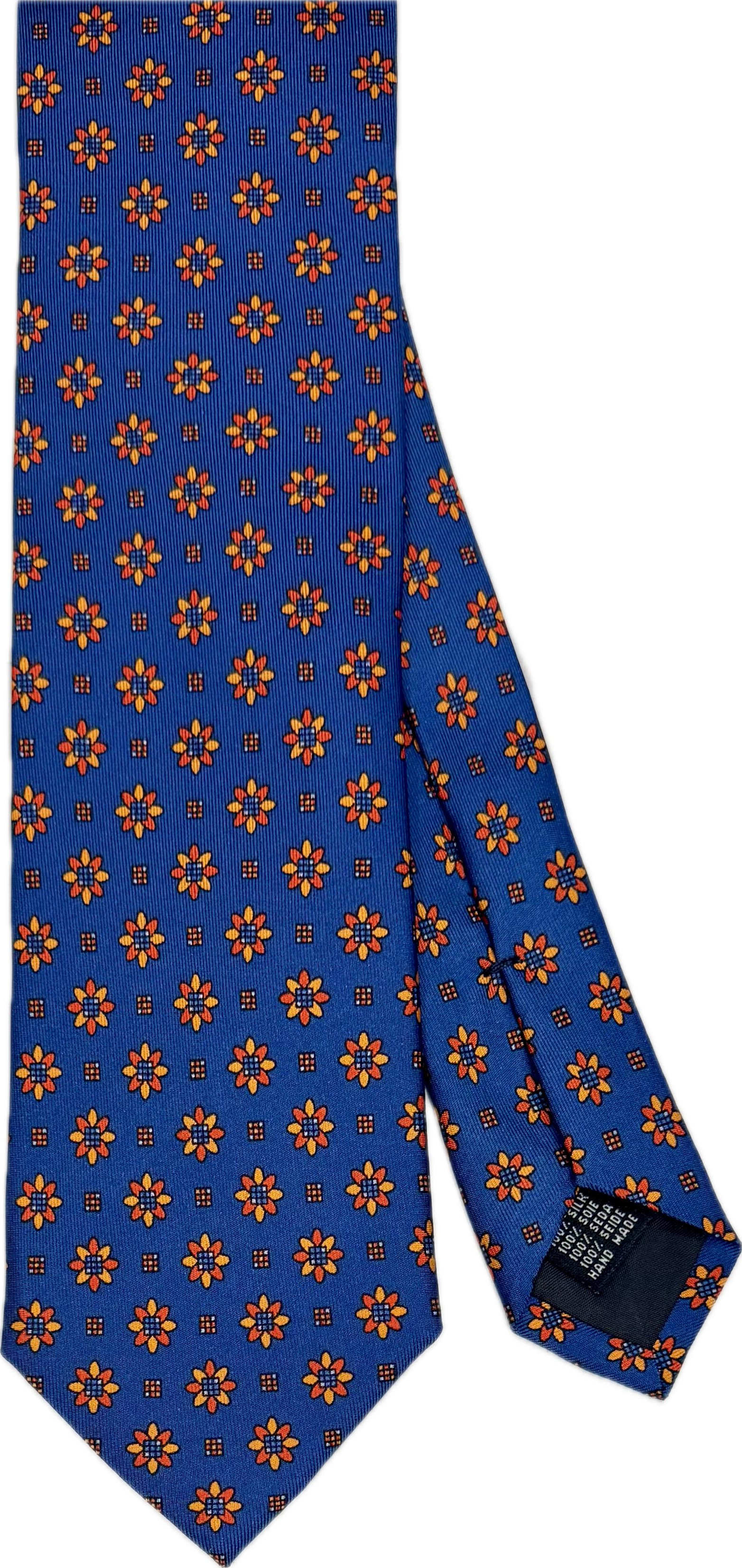 Cravatta 3 Pieghe In Seta Madder Floreale - Blu Arancione - Foto 10