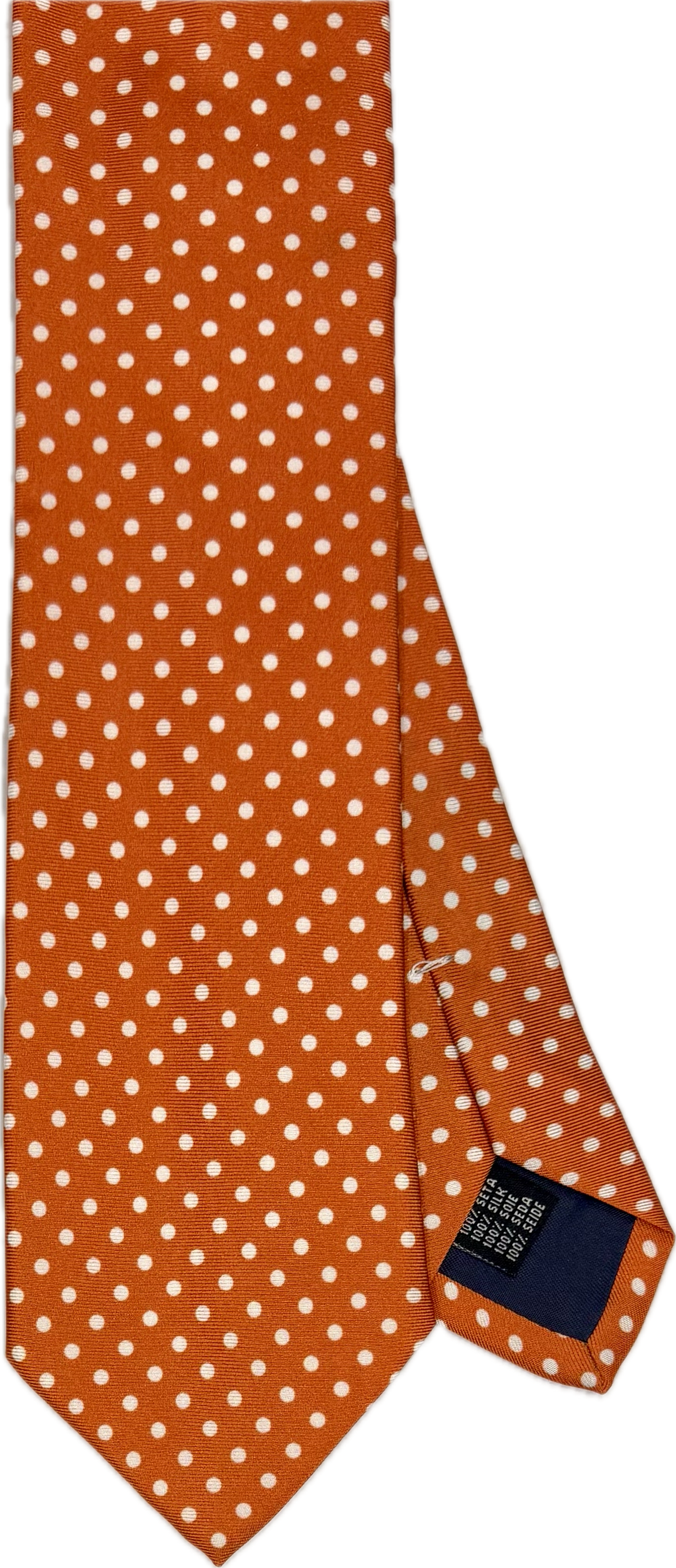 Cravatta seta arancione pois bianco Monsieur